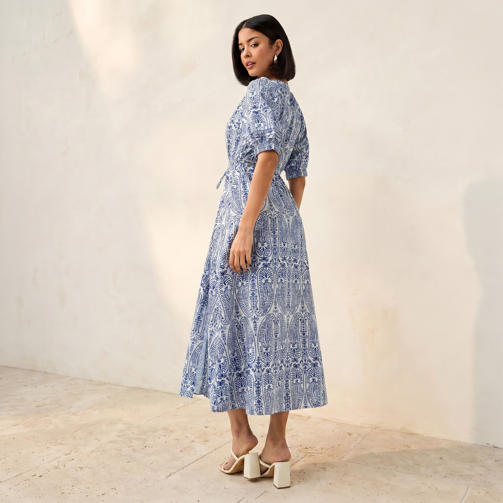Paisley Print Women Dress with Belt-women-clothing-dresses-image-3