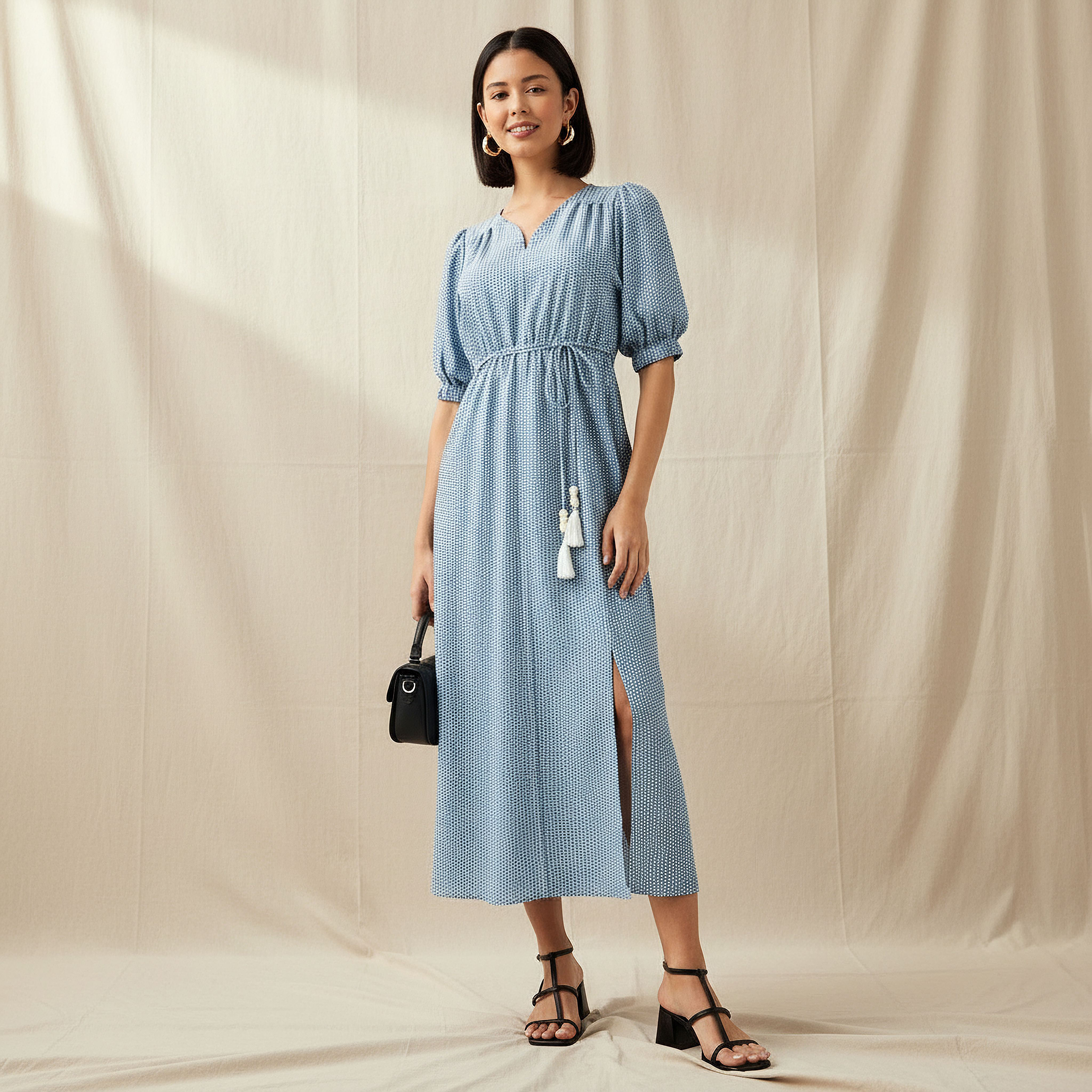 Geometric Print Women Dress with Belt-women-clothing-dresses-image-1
