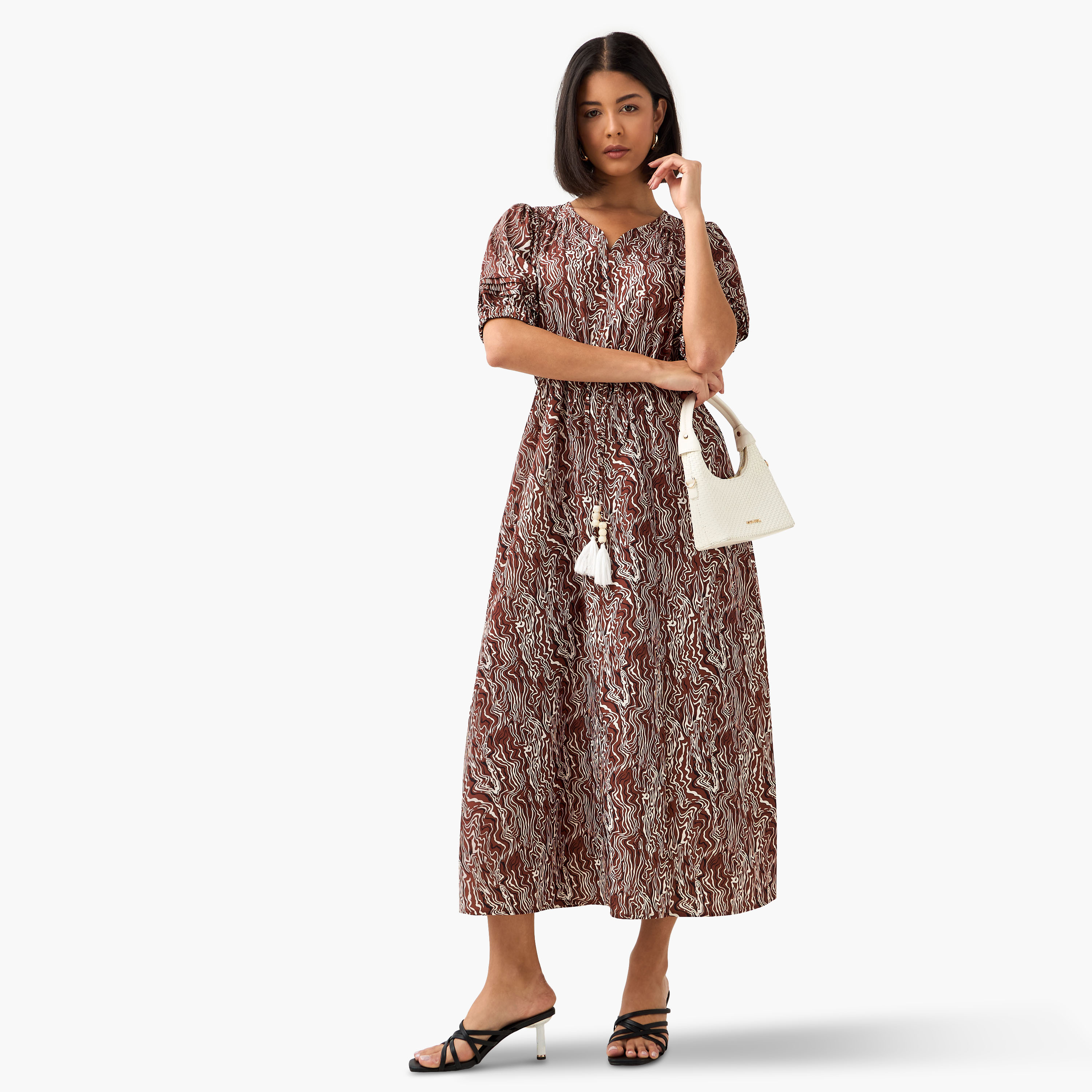 Abstract Print Women Dress with Belt-women-clothing-dresses-image-2