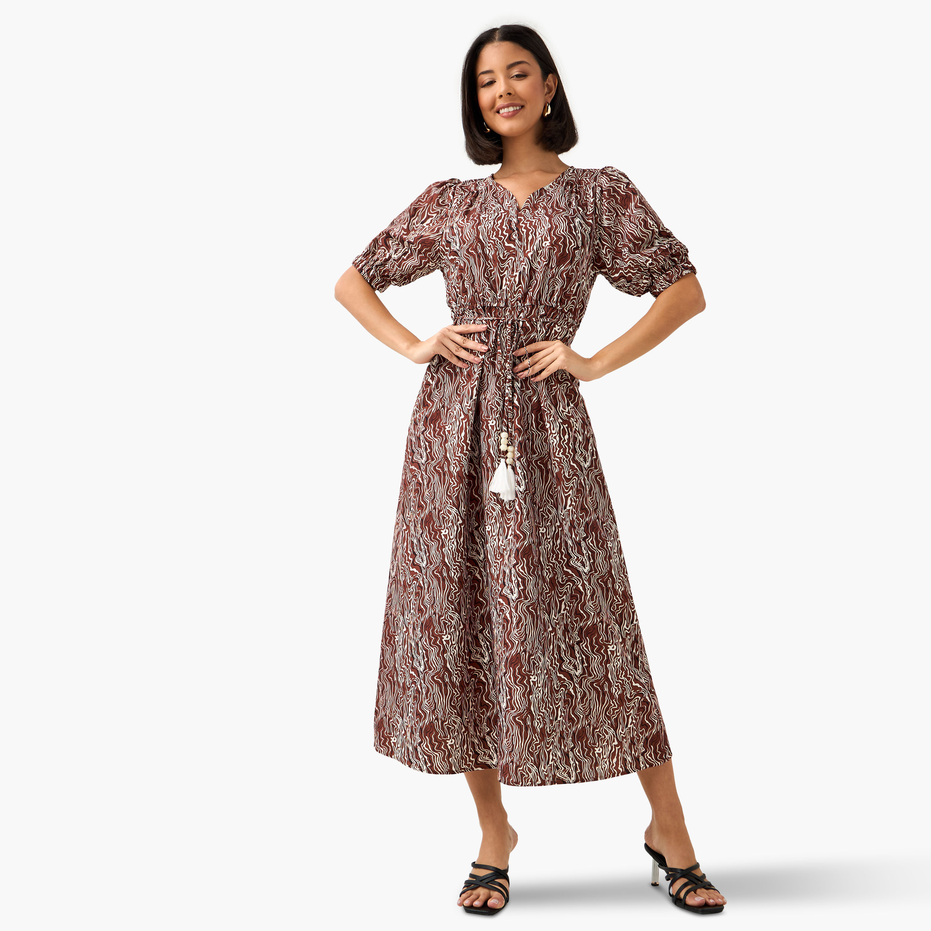 Abstract Print Women Dress with Belt-women-clothing-dresses-image-3