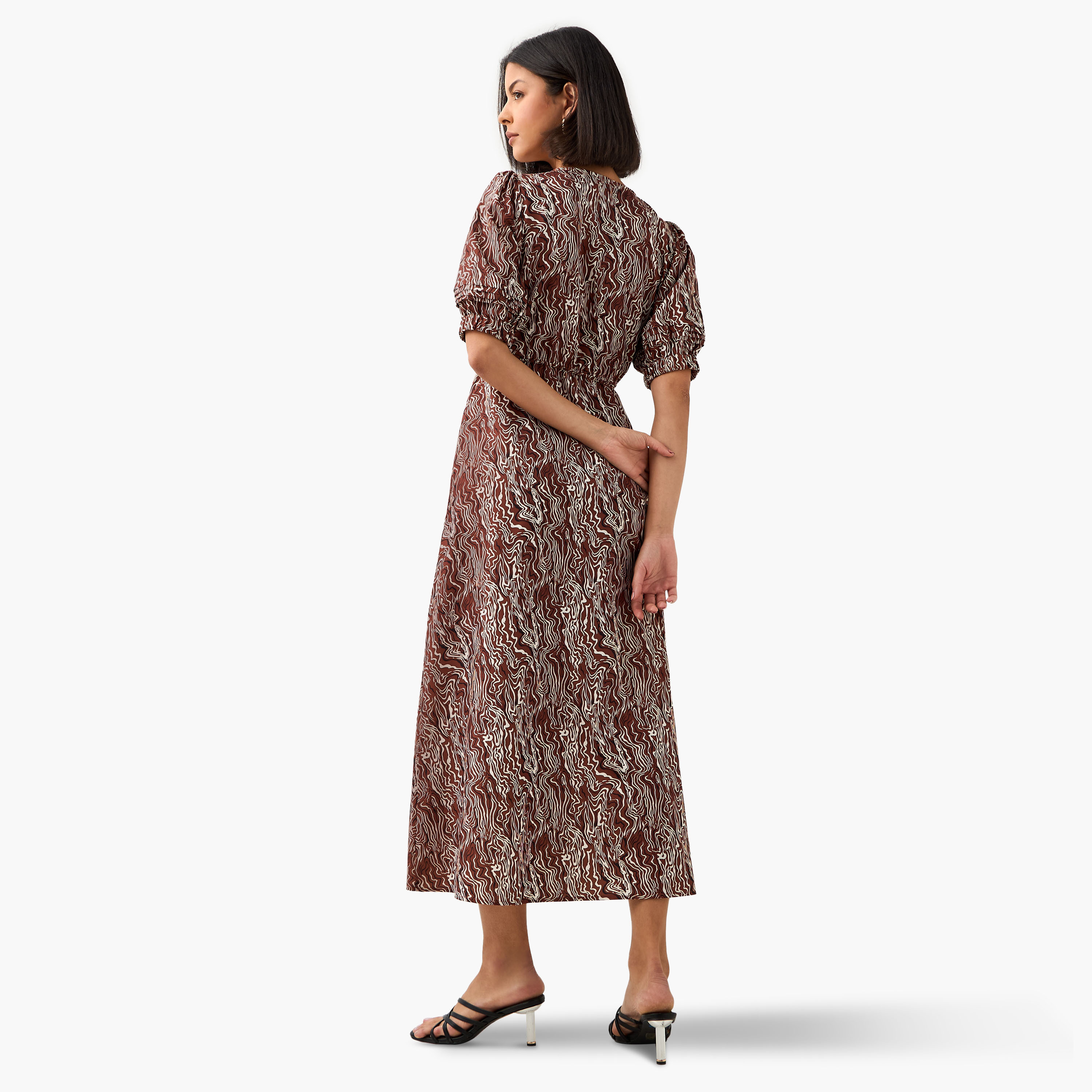 Abstract Print Women Dress with Belt-women-clothing-dresses-image-4