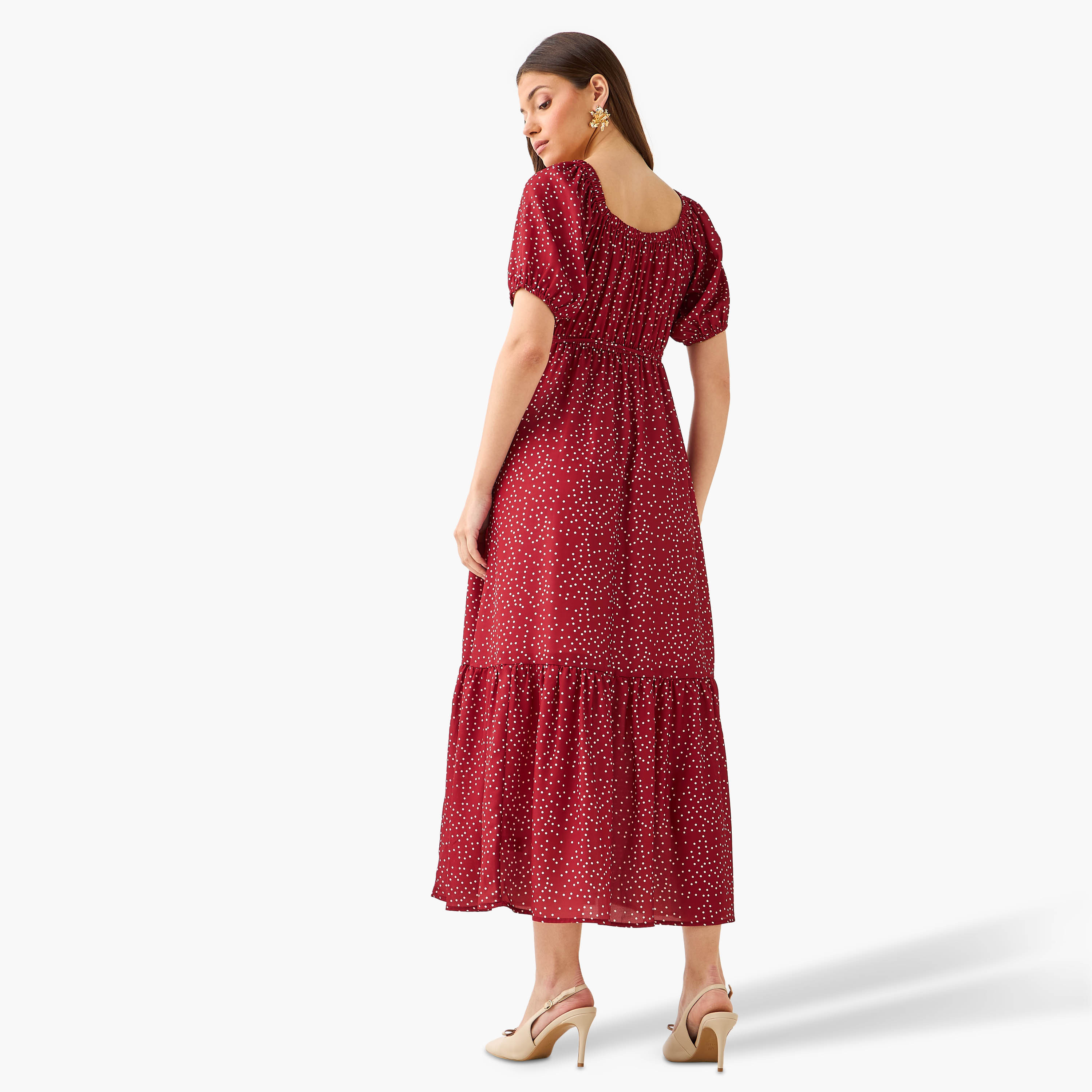 Polka Dot Print Off Shoulder Women Dress with Tie-Ups-women-clothing-dresses-image-3