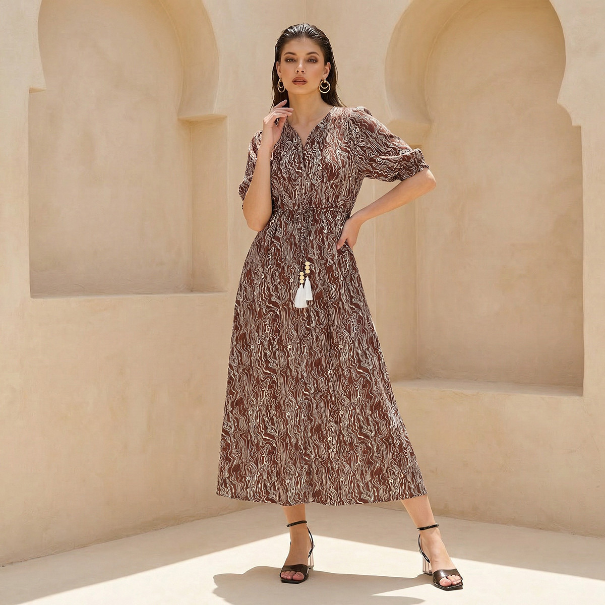 Cassie Printed Off Shoulder Women Dress with Tie-Ups-women-clothing-dresses-image-1