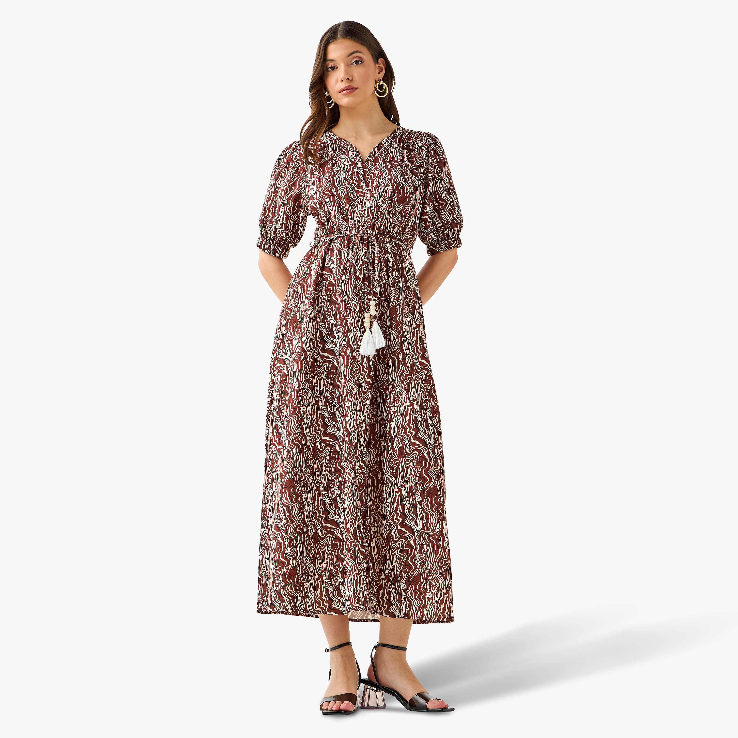 Cassie Printed Off Shoulder Women Dress with Tie-Ups-women-clothing-dresses-image-5