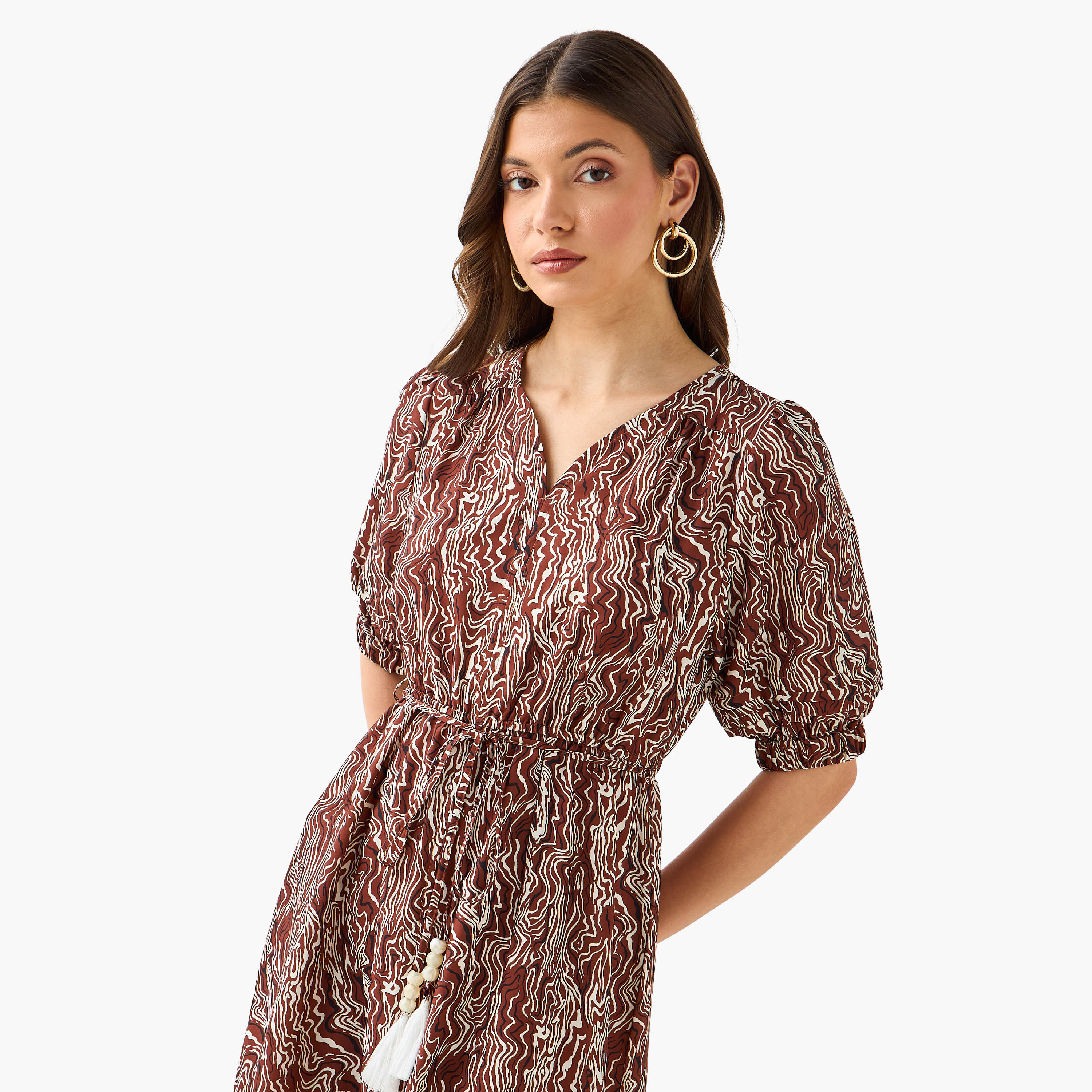 Cassie Printed Off Shoulder Women Dress with Tie-Ups-women-clothing-dresses-image-6