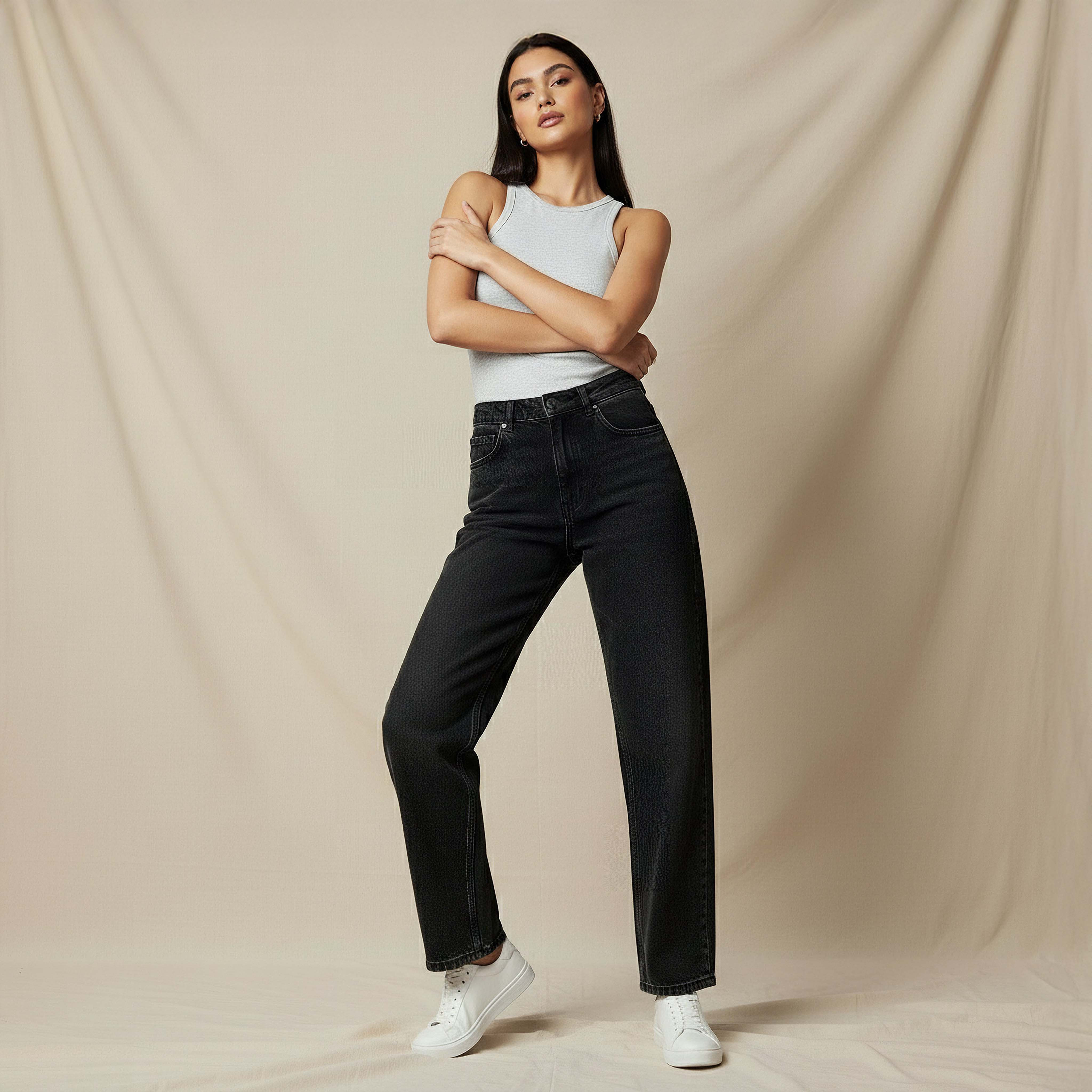 بنطلون جينز بقصة مستقيمة وخصر متوسط الارتفاع للنساء-women-clothing-bottoms-jeans-image-5