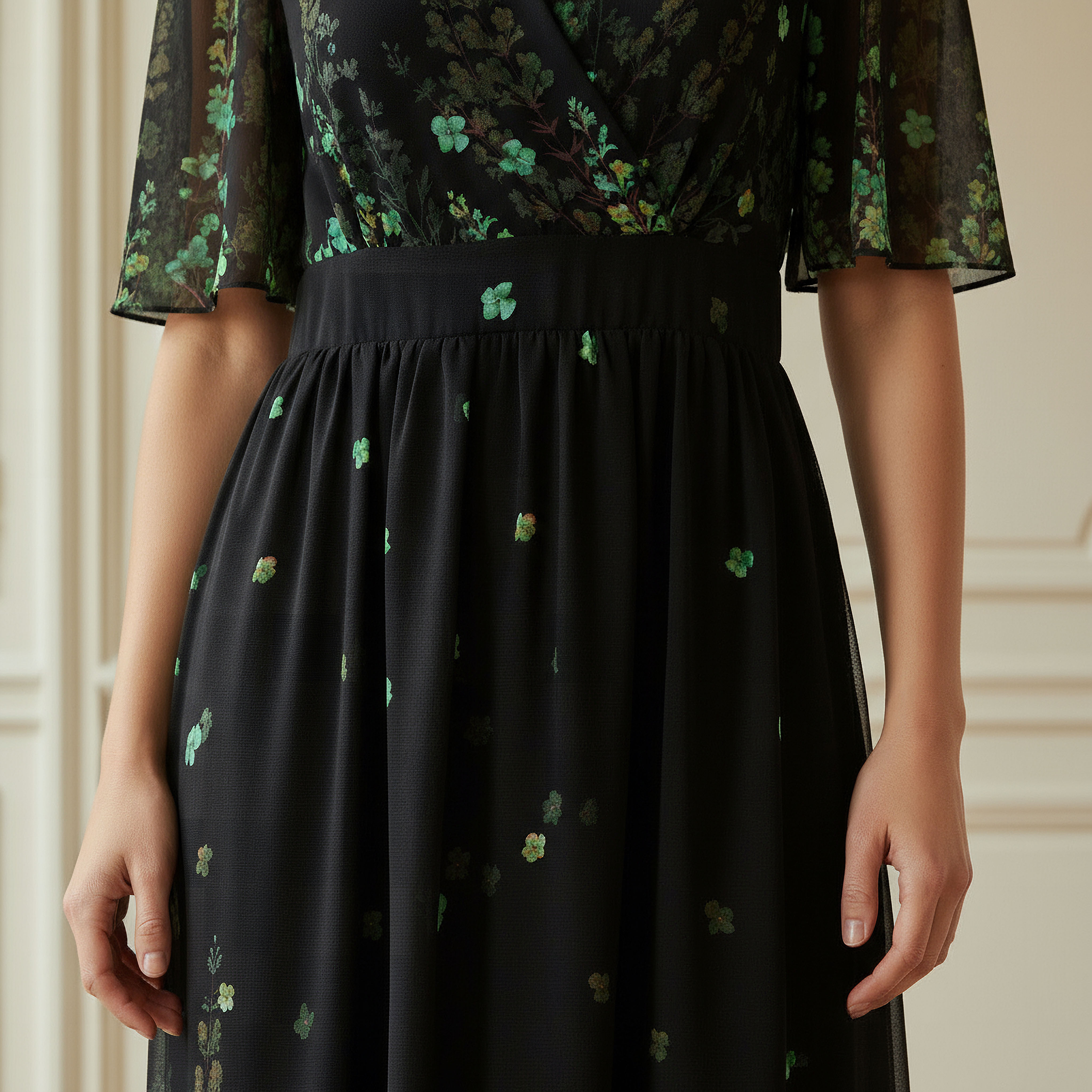 Floral Print Midi Dress with V-neck and Short Ruffle Sleeves-women-clothing-dresses-image-4