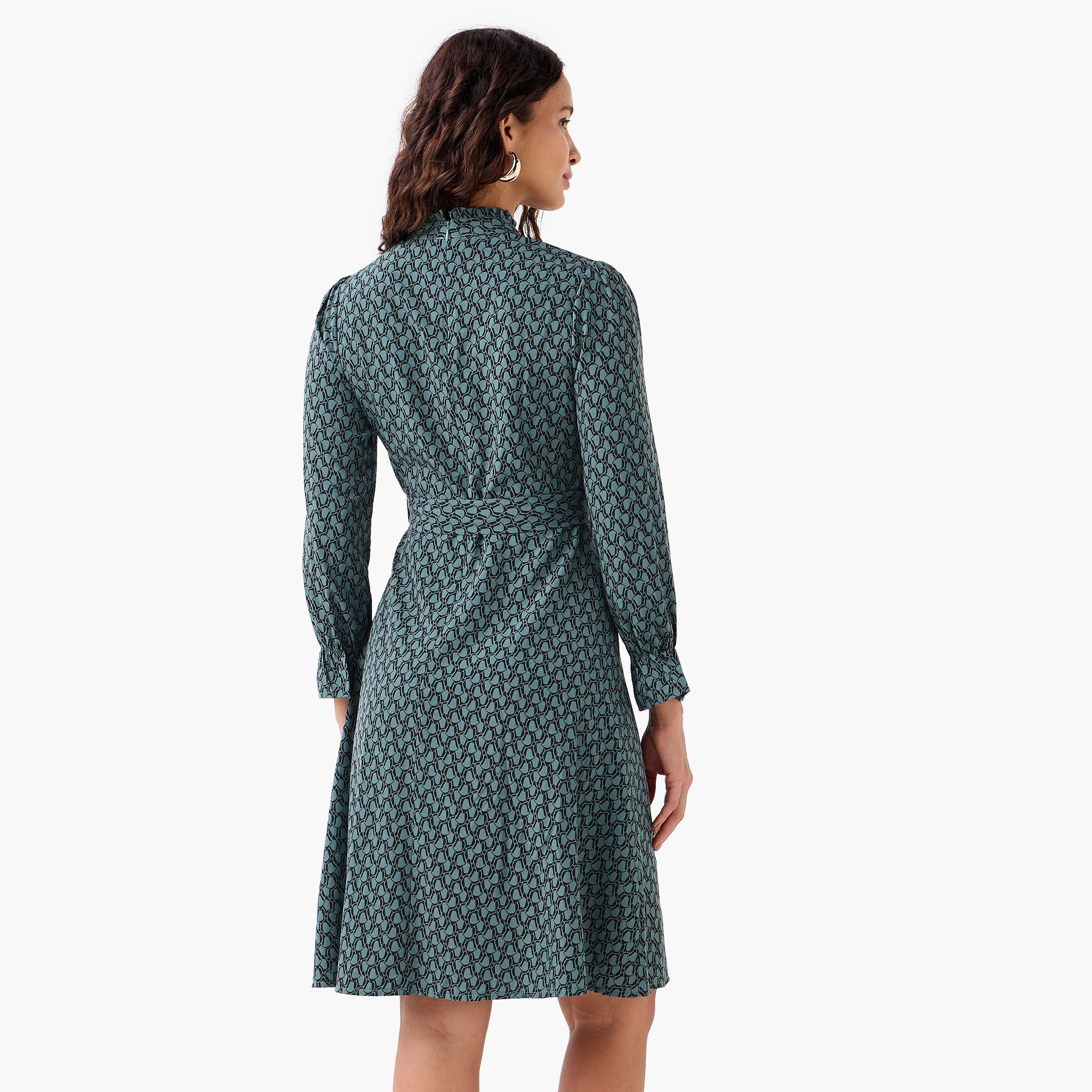 Abstract Print Mini Dress with High Neck and Tie-Up Belt-PROMO_SP_QA_BUNDLE_2FOR159_180925-image-3
