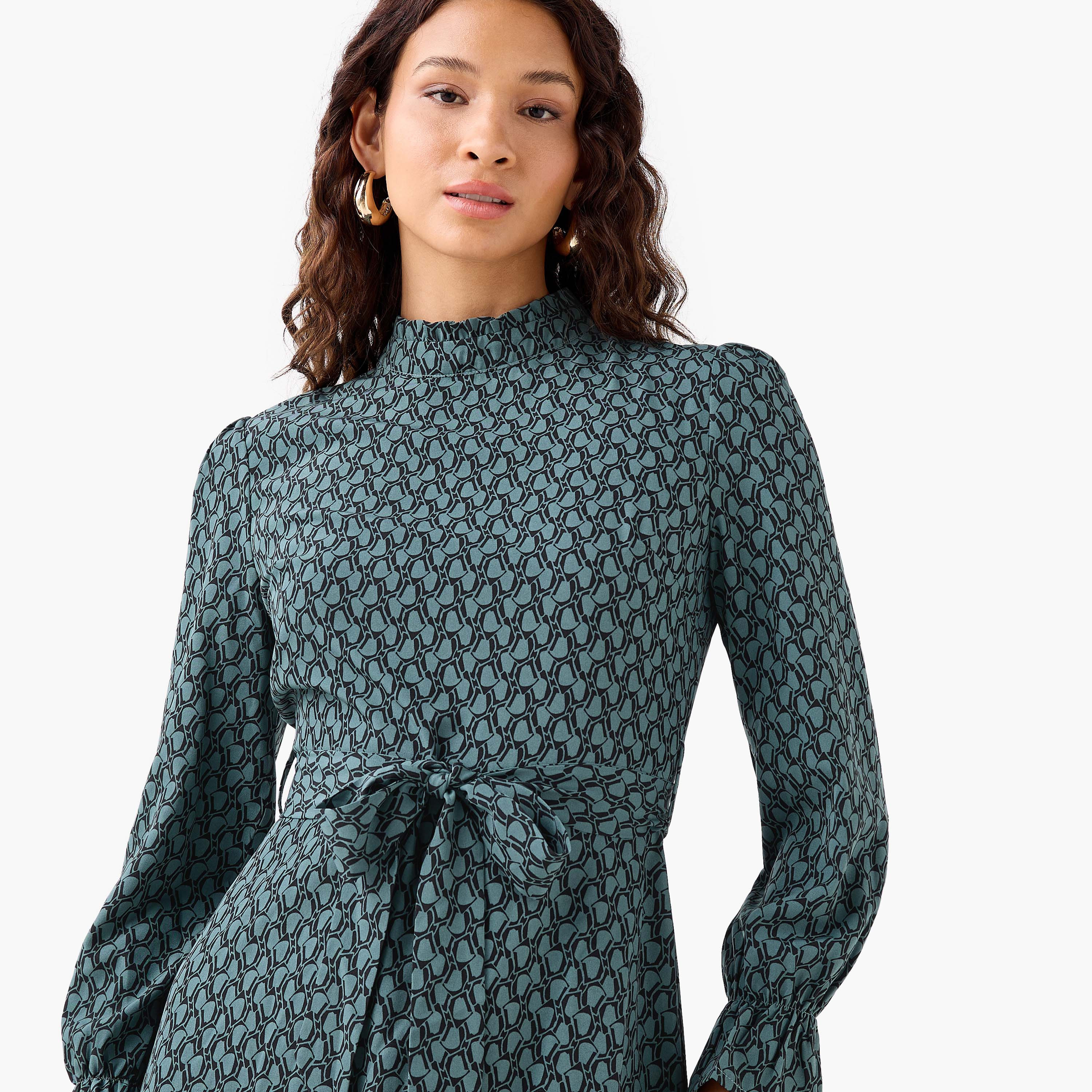 Abstract Print Mini Dress with High Neck and Tie-Up Belt-PROMO_SP_QA_BUNDLE_2FOR159_180925-image-5
