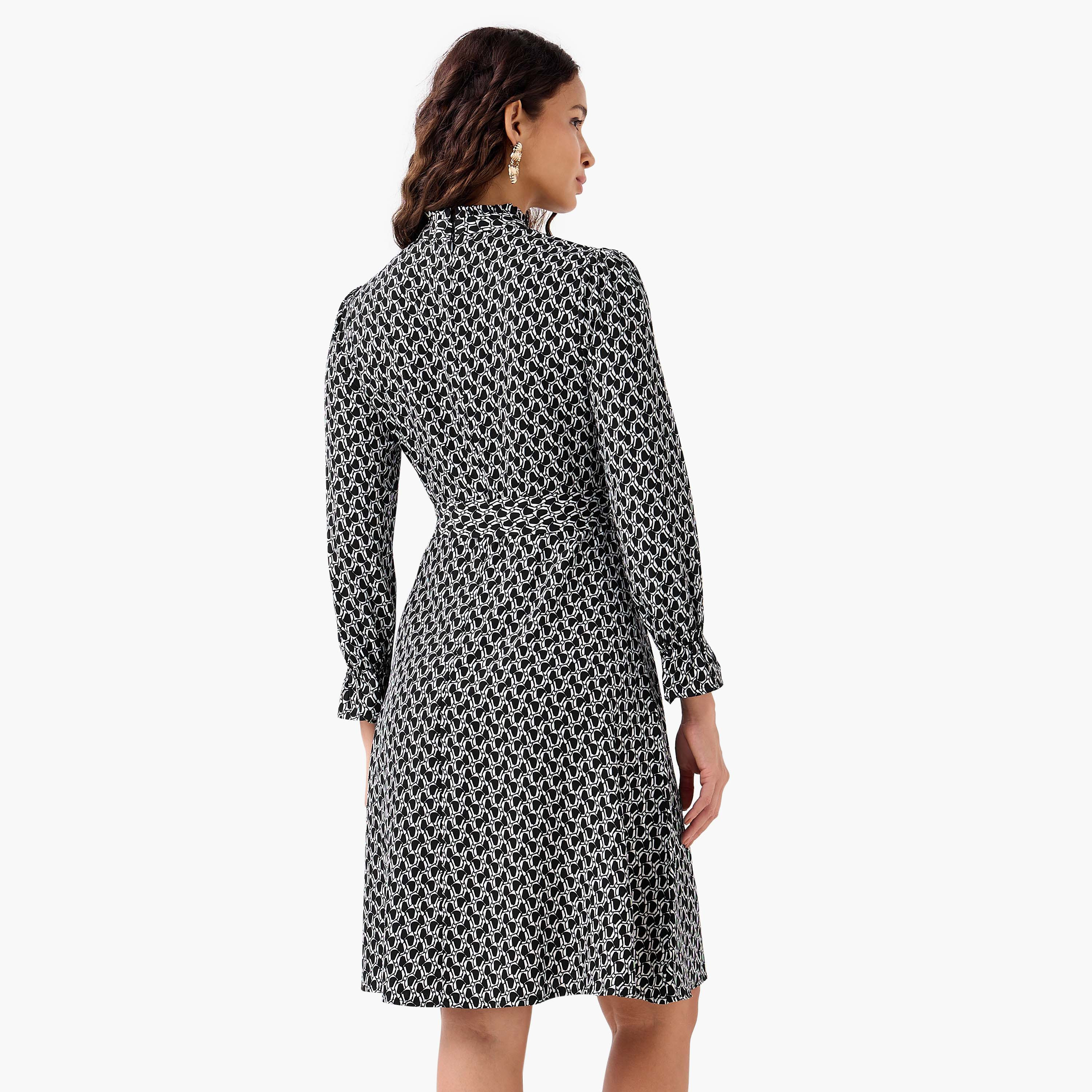 Abstract Print Mini Dress with High Neck and Tie-Up Belt-PROMO_SP_QA_BUNDLE_2FOR159_180925-image-3