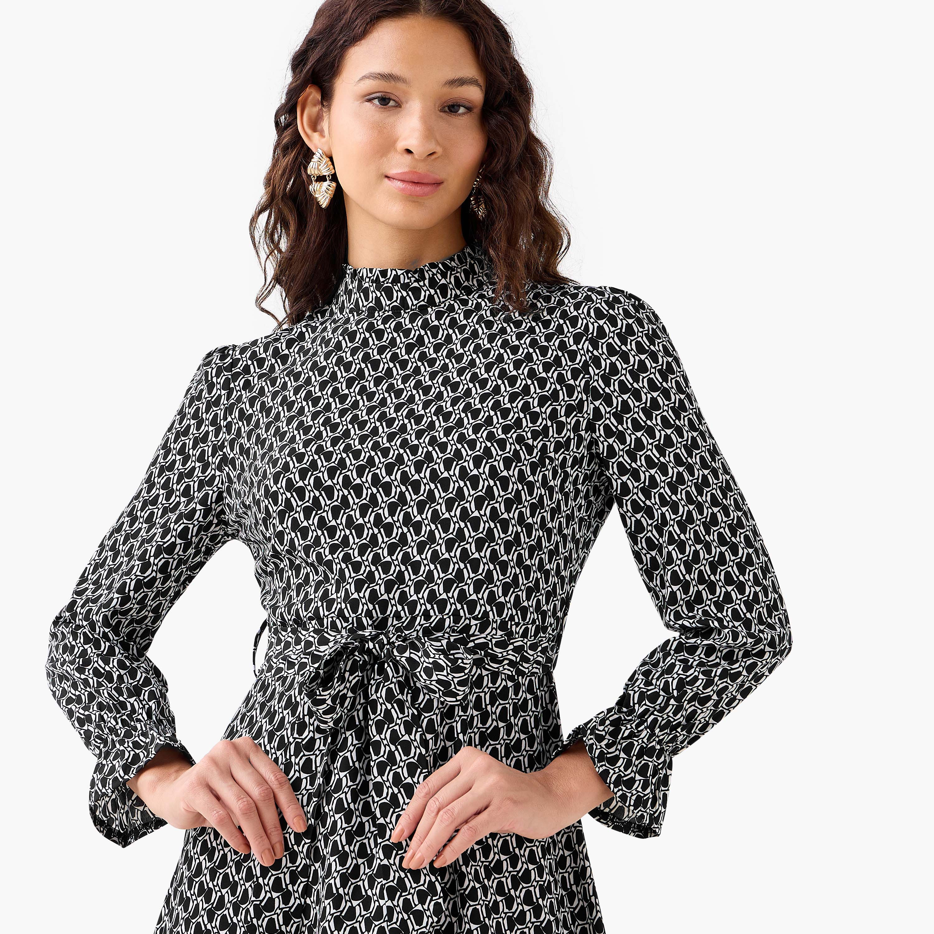 Abstract Print Mini Dress with High Neck and Tie-Up Belt-PROMO_SP_QA_BUNDLE_2FOR159_180925-image-5