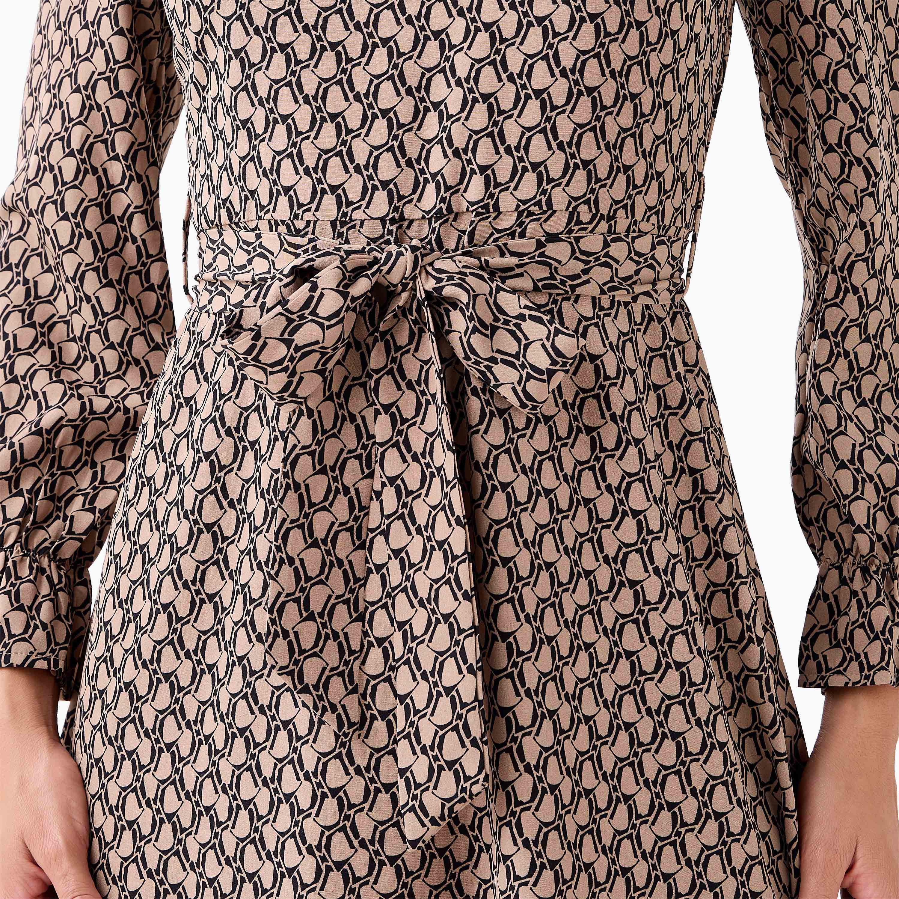 Abstract Print Mini Dress with High Neck and Tie-Up Belt-PROMO_SP_QA_BUNDLE_2FOR159_180925-image-4