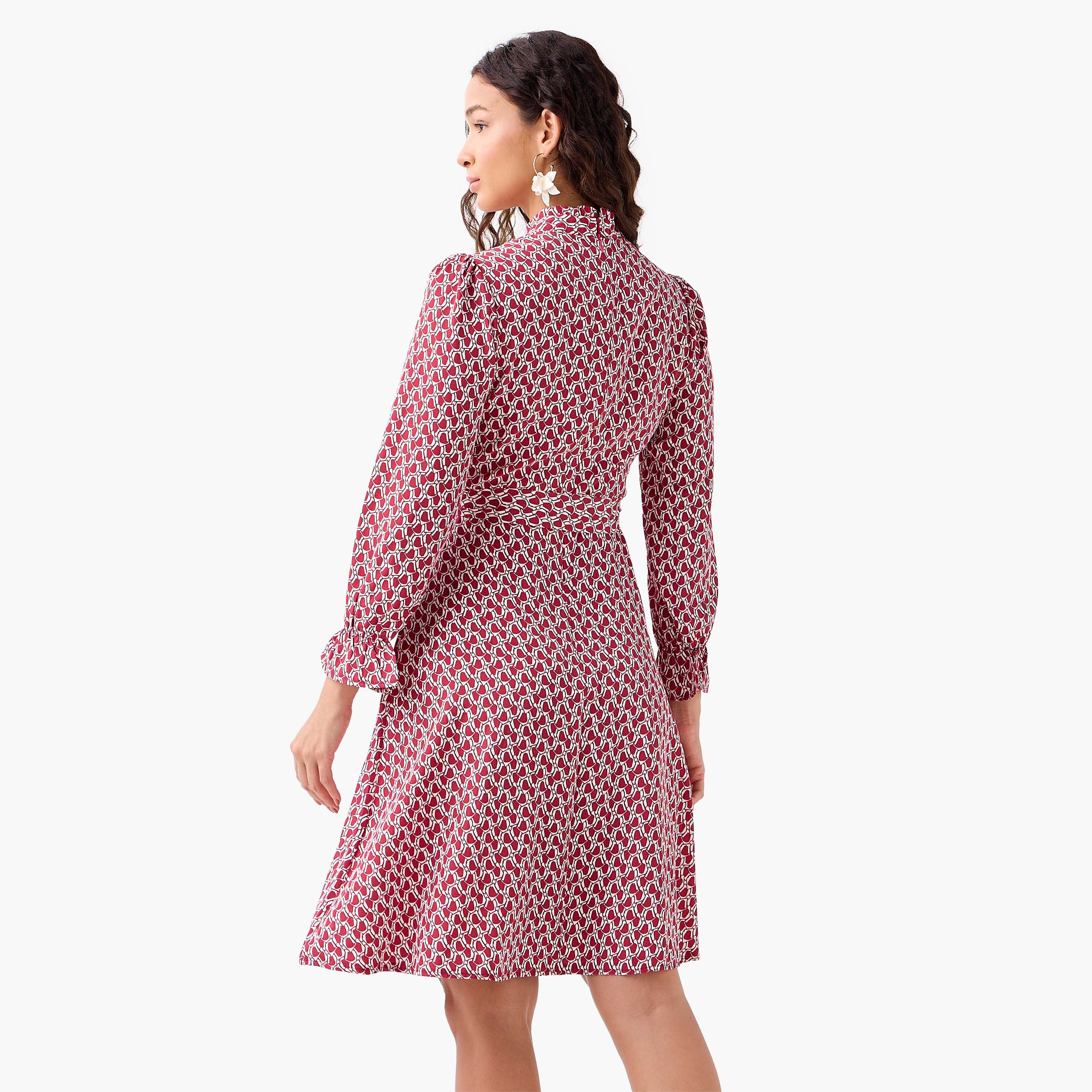 Abstract Print Mini Dress with High Neck and Tie-Up Belt-PROMO_SP_QA_BUNDLE_2FOR159_180925-image-3