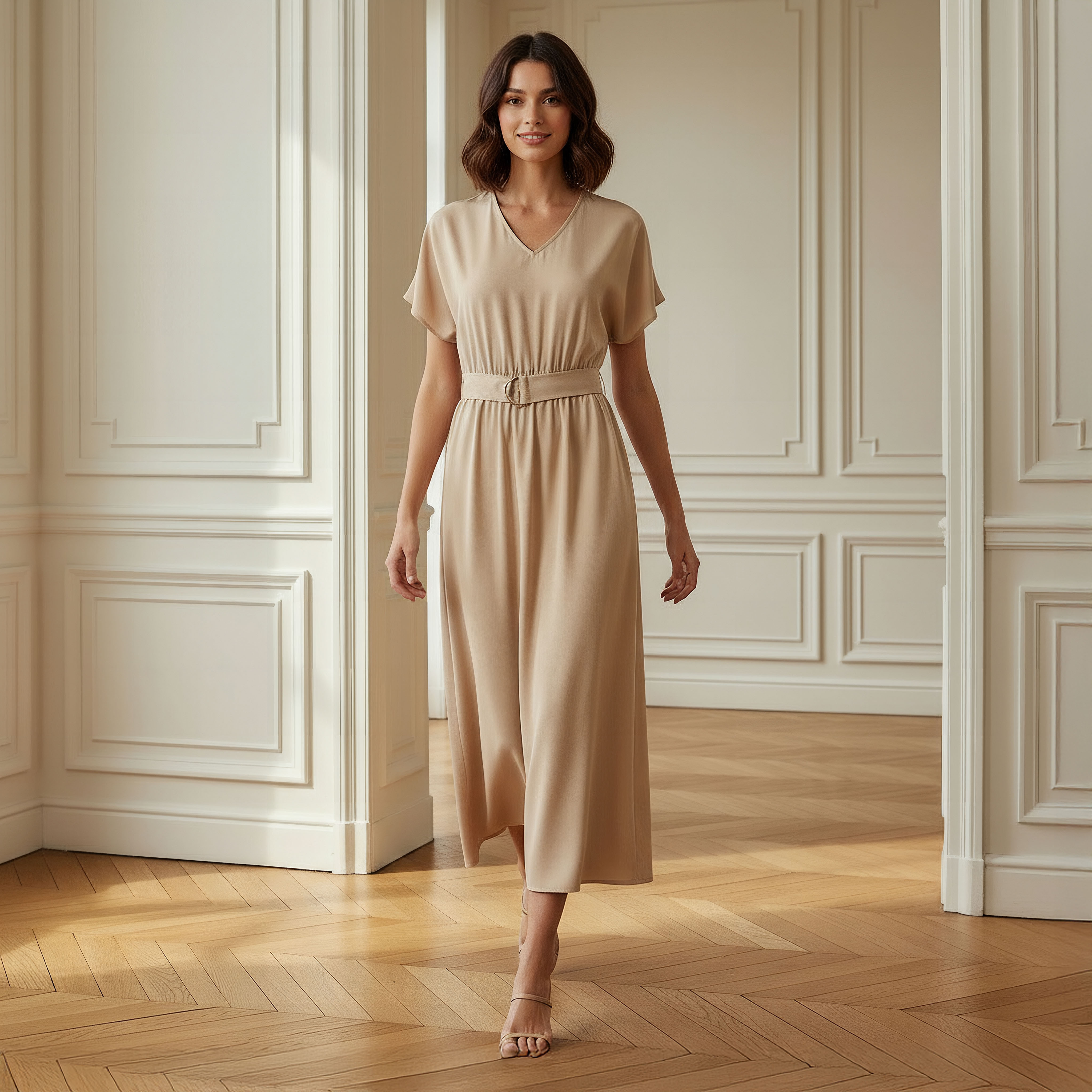 Belted Midi Dress with Short Sleeves and V-neck-PROMO_SP_OM_2FOR16_110625-image-1