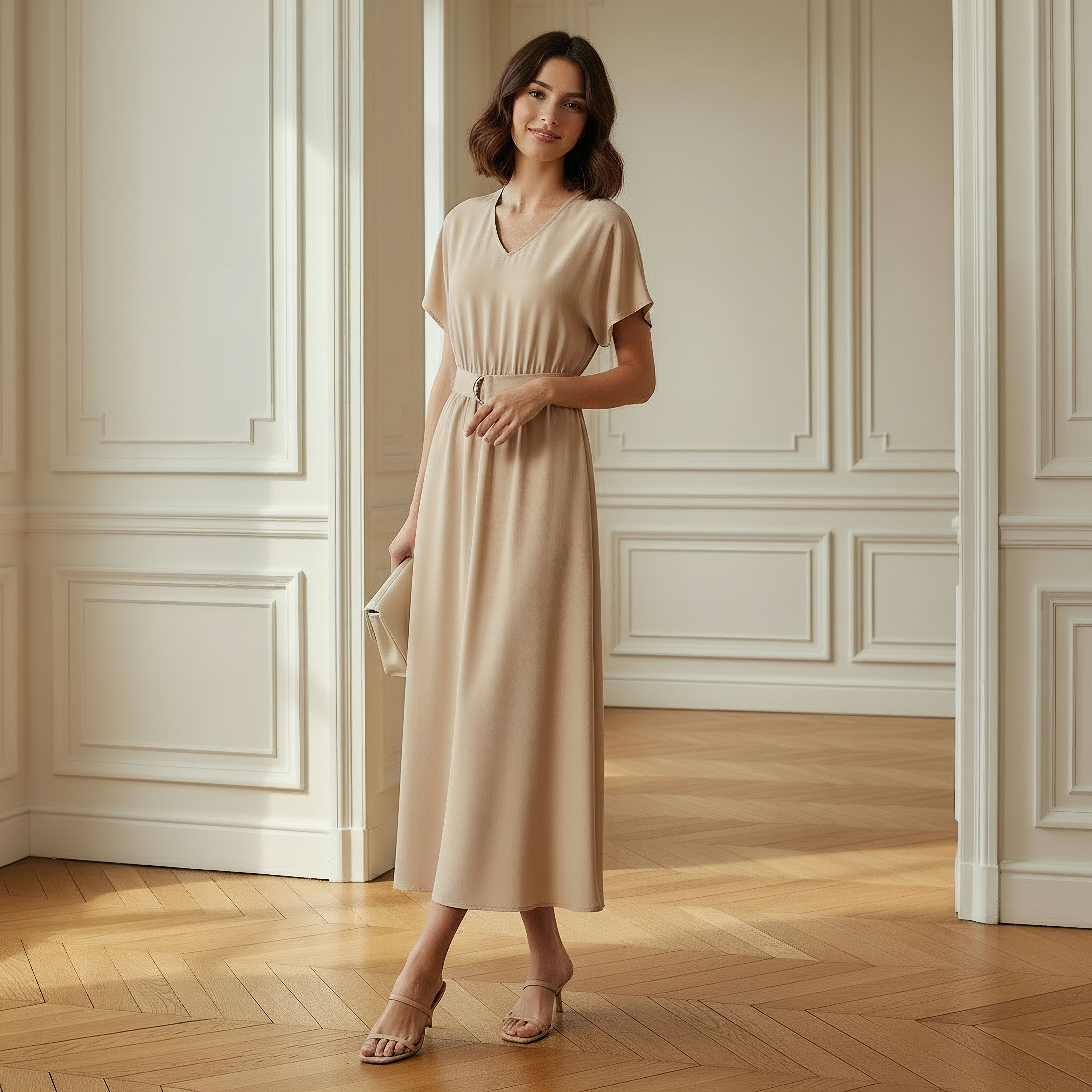 Belted Midi Dress with Short Sleeves and V-neck-PROMO_SP_OM_2FOR16_110625-image-2