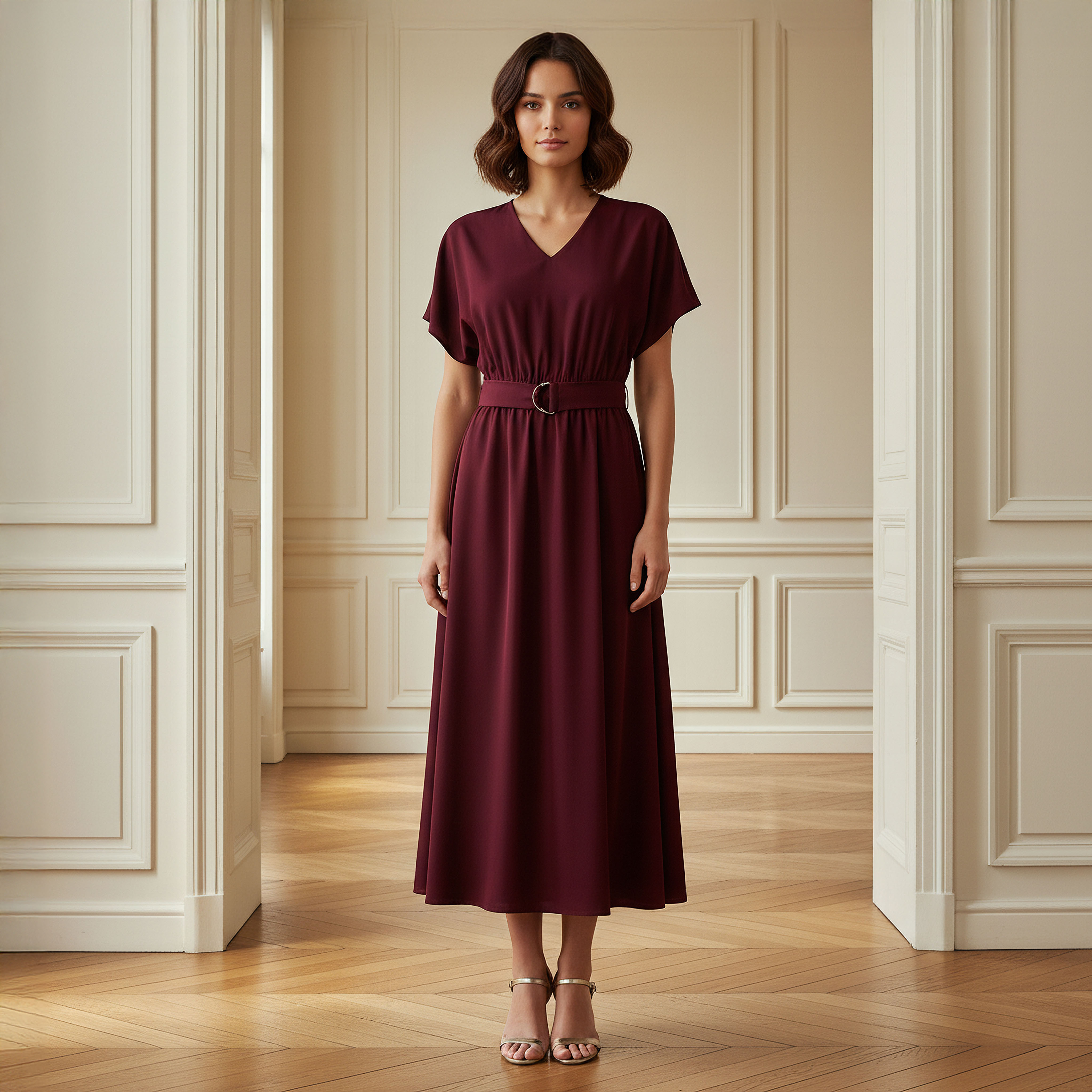Belted Midi Dress with Short Sleeves and V-neck-PROMO_SP_BH_BUNDLE_2FOR16_050226-image-1