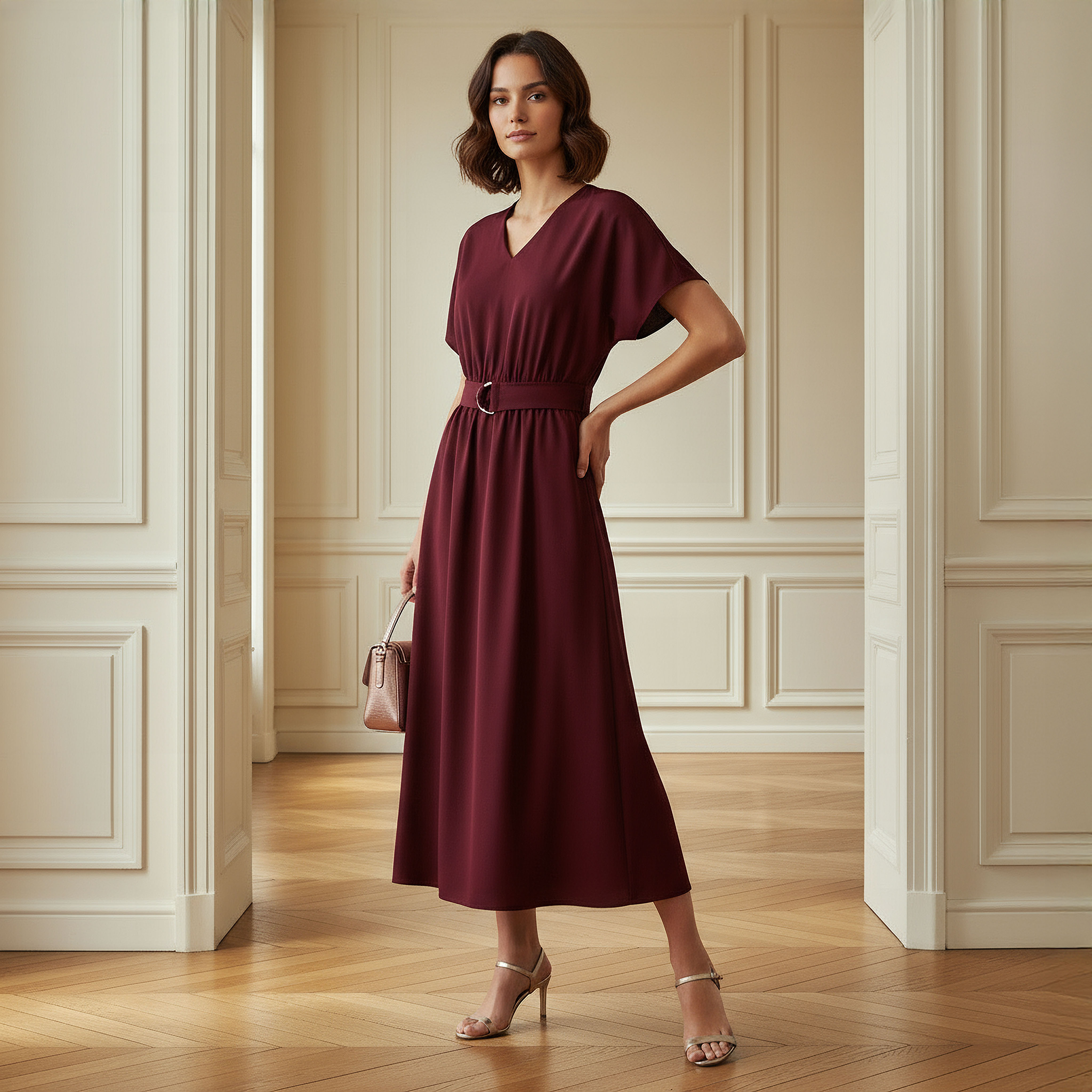 Belted Midi Dress with Short Sleeves and V-neck-PROMO_SP_BH_BUNDLE_2FOR16_050226-image-2