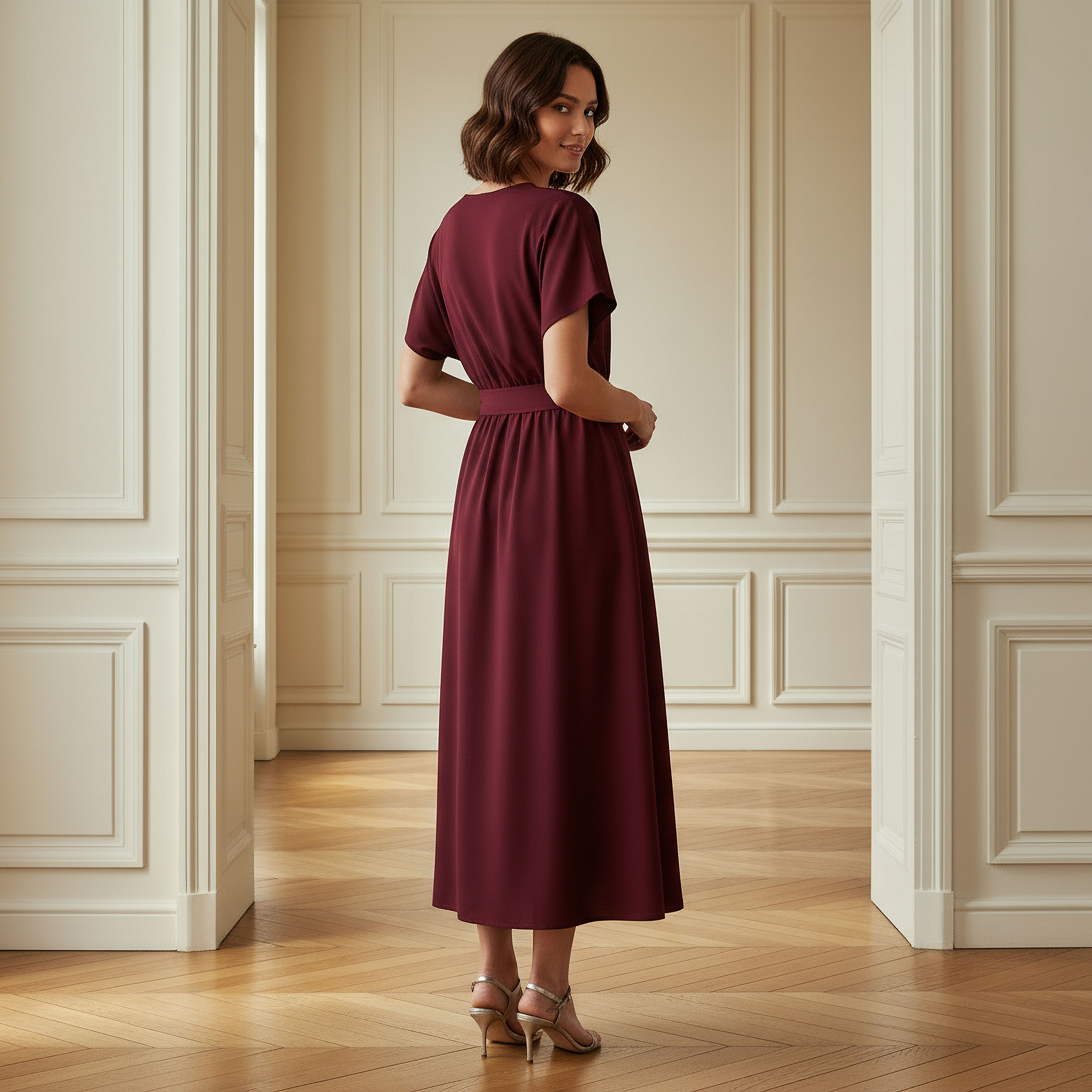 Belted Midi Dress with Short Sleeves and V-neck-PROMO_SP_BH_BUNDLE_2FOR16_050226-image-3
