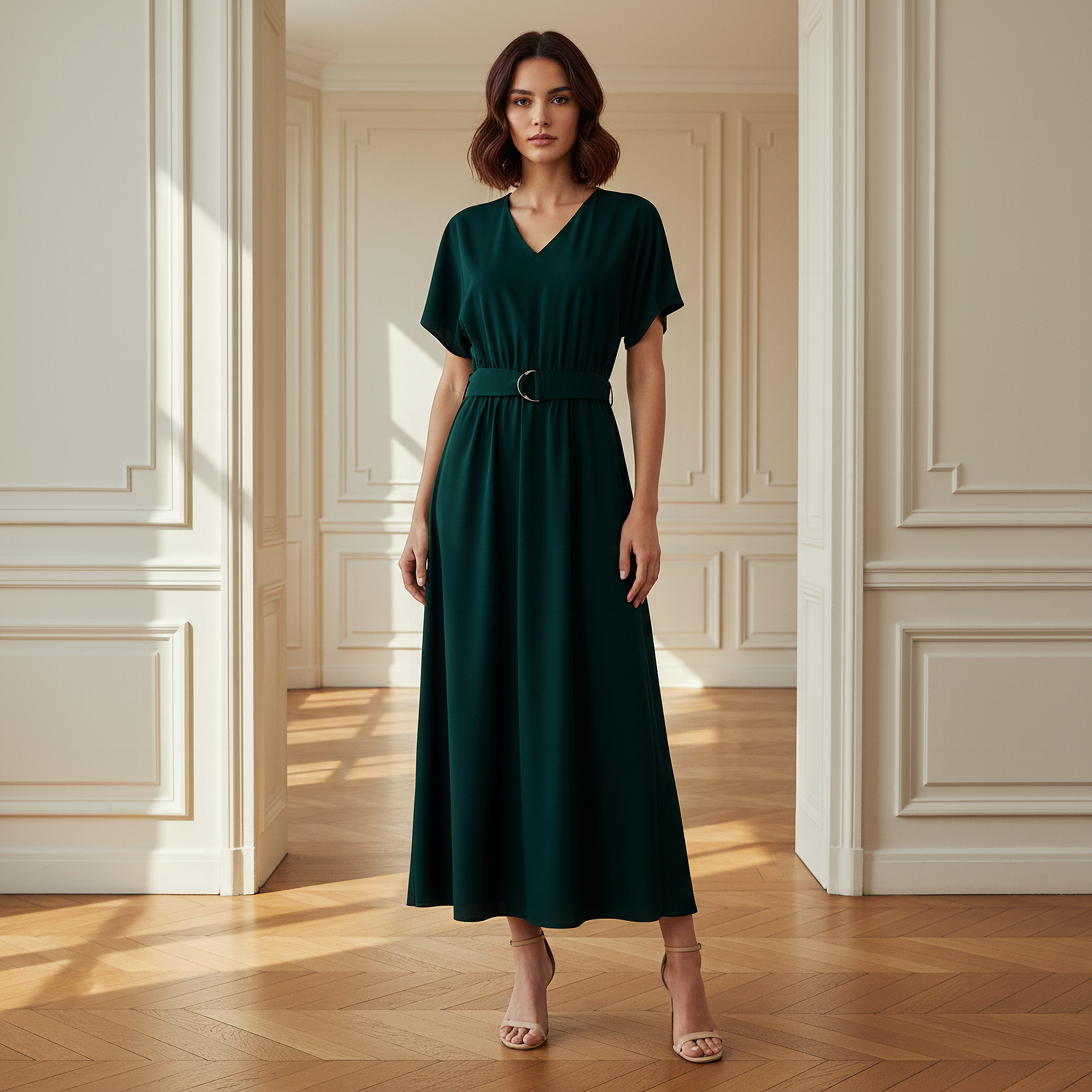 Belted Midi Dress with Short Sleeves and V-neck-PROMO_SP_BH_BUNDLE_2FOR16_050226-image-1