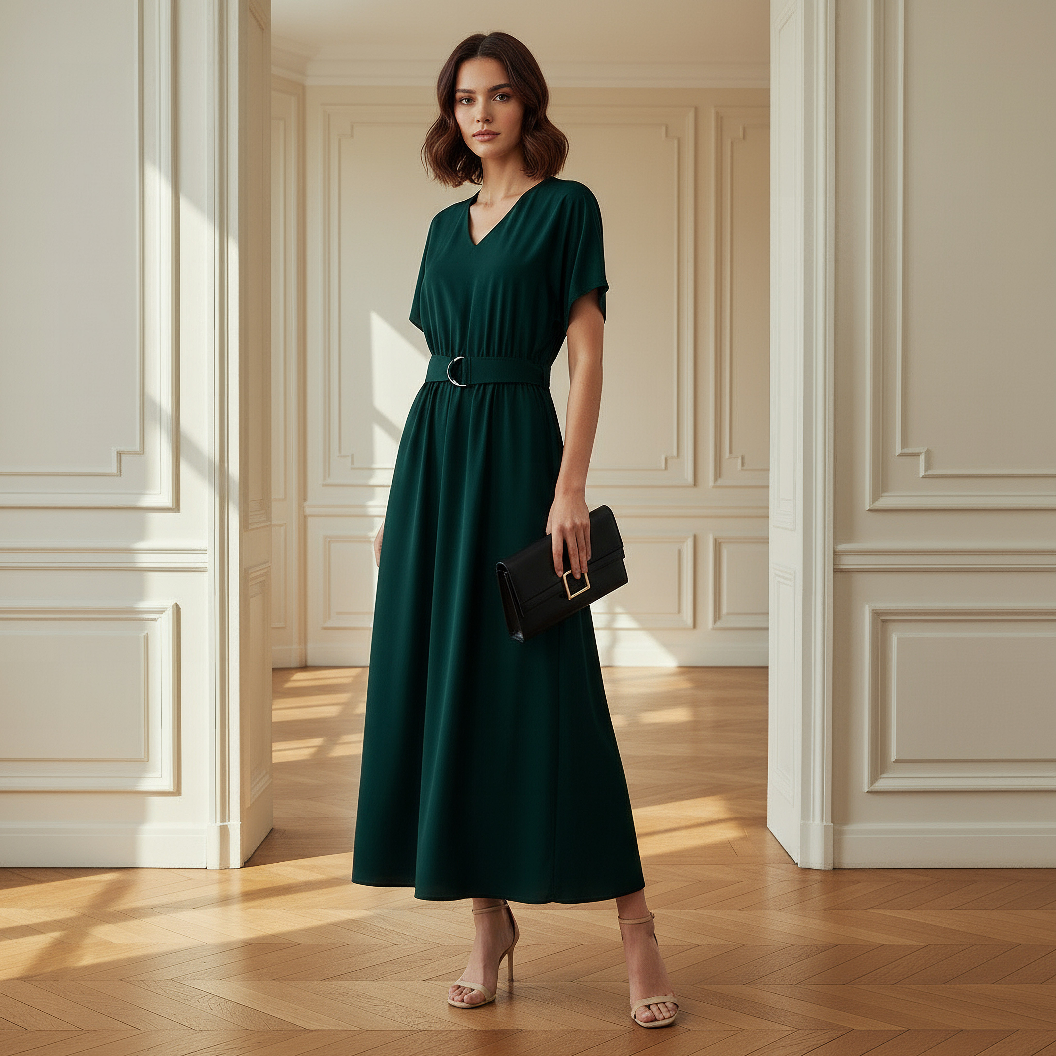 Belted Midi Dress with Short Sleeves and V-neck-PROMO_SP_BH_BUNDLE_2FOR16_050226-image-2