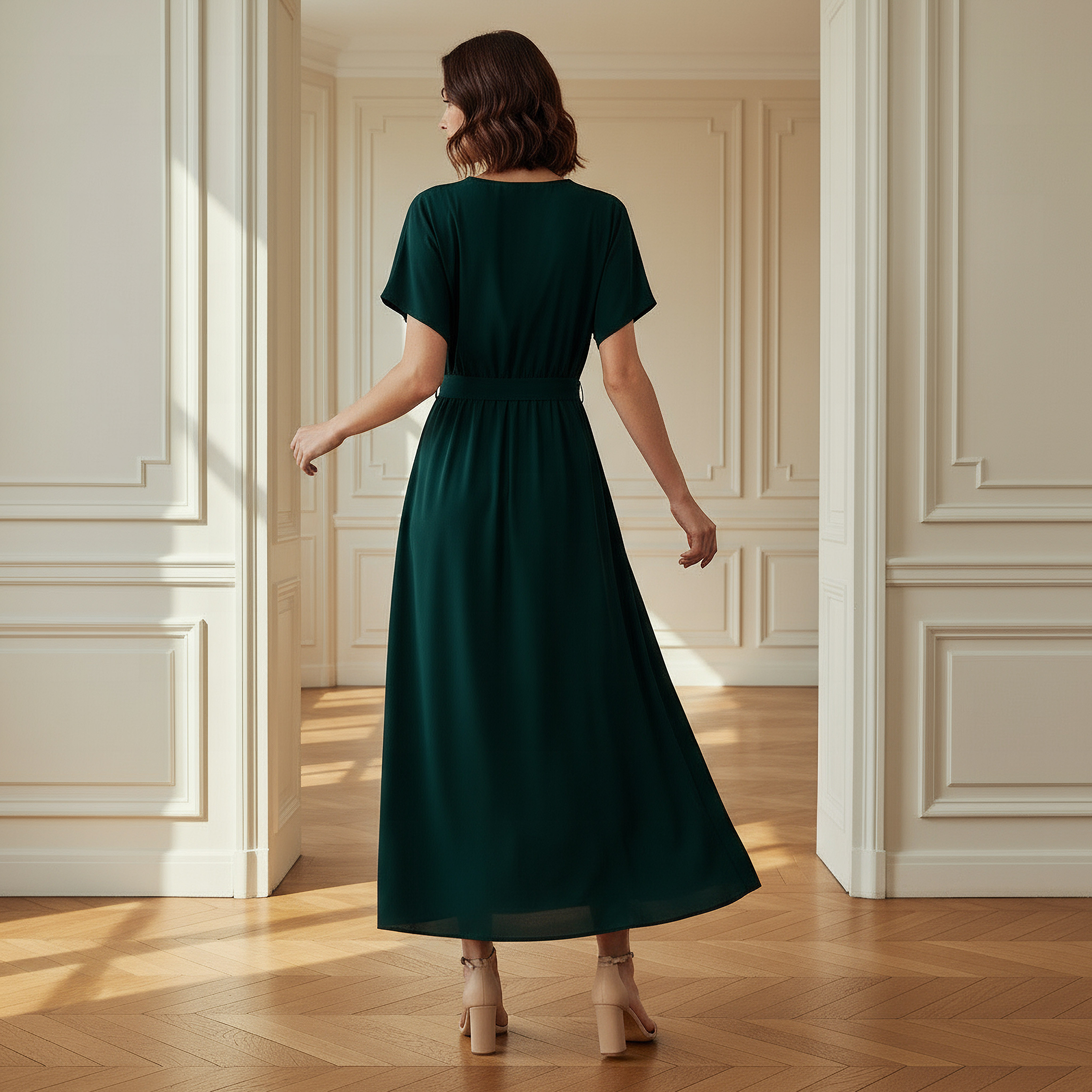 Belted Midi Dress with Short Sleeves and V-neck-PROMO_SP_BH_BUNDLE_2FOR16_050226-image-3