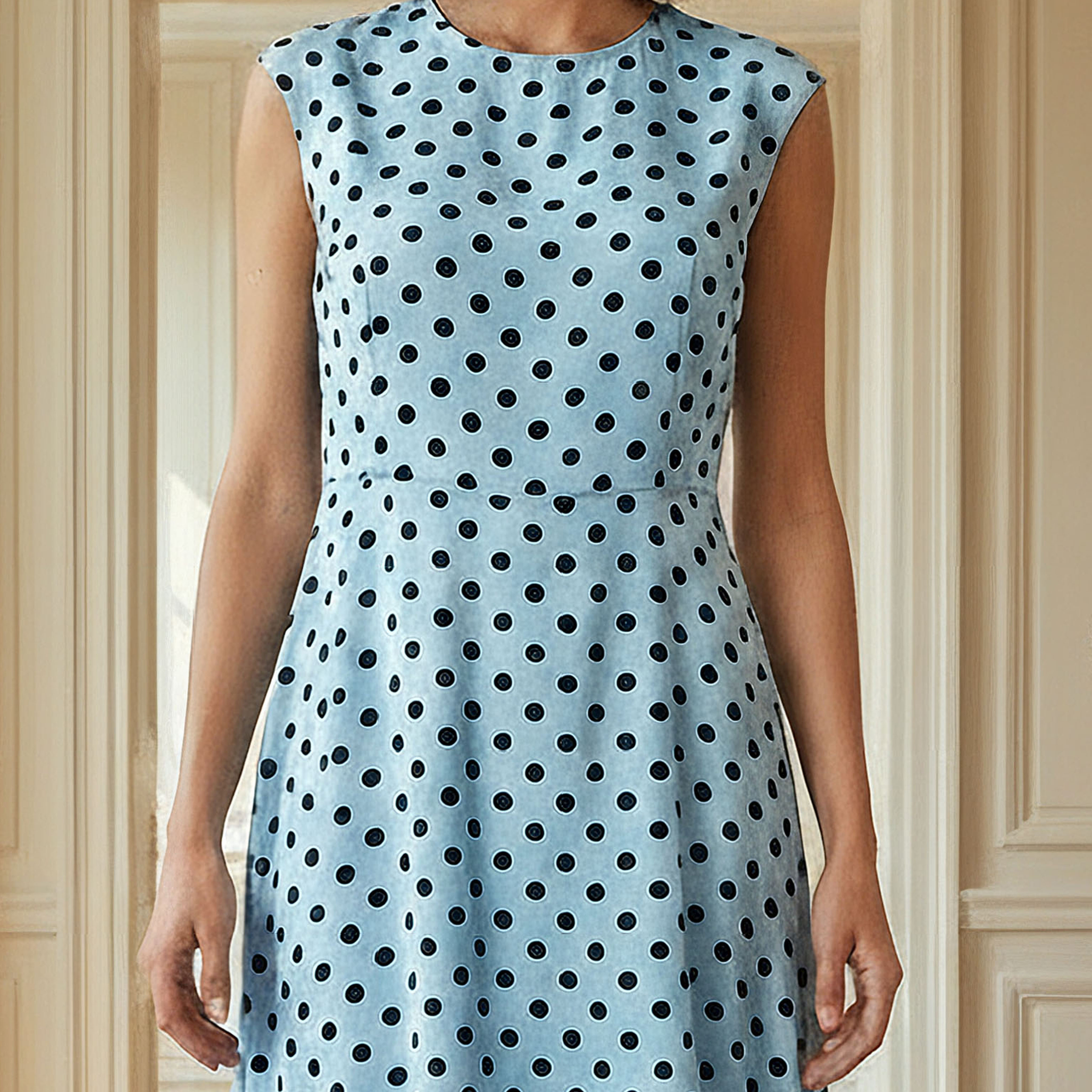 Polka Dot Print Sleeveless Knee length Dress with Crew Neck-women-clothing-dresses-image-4