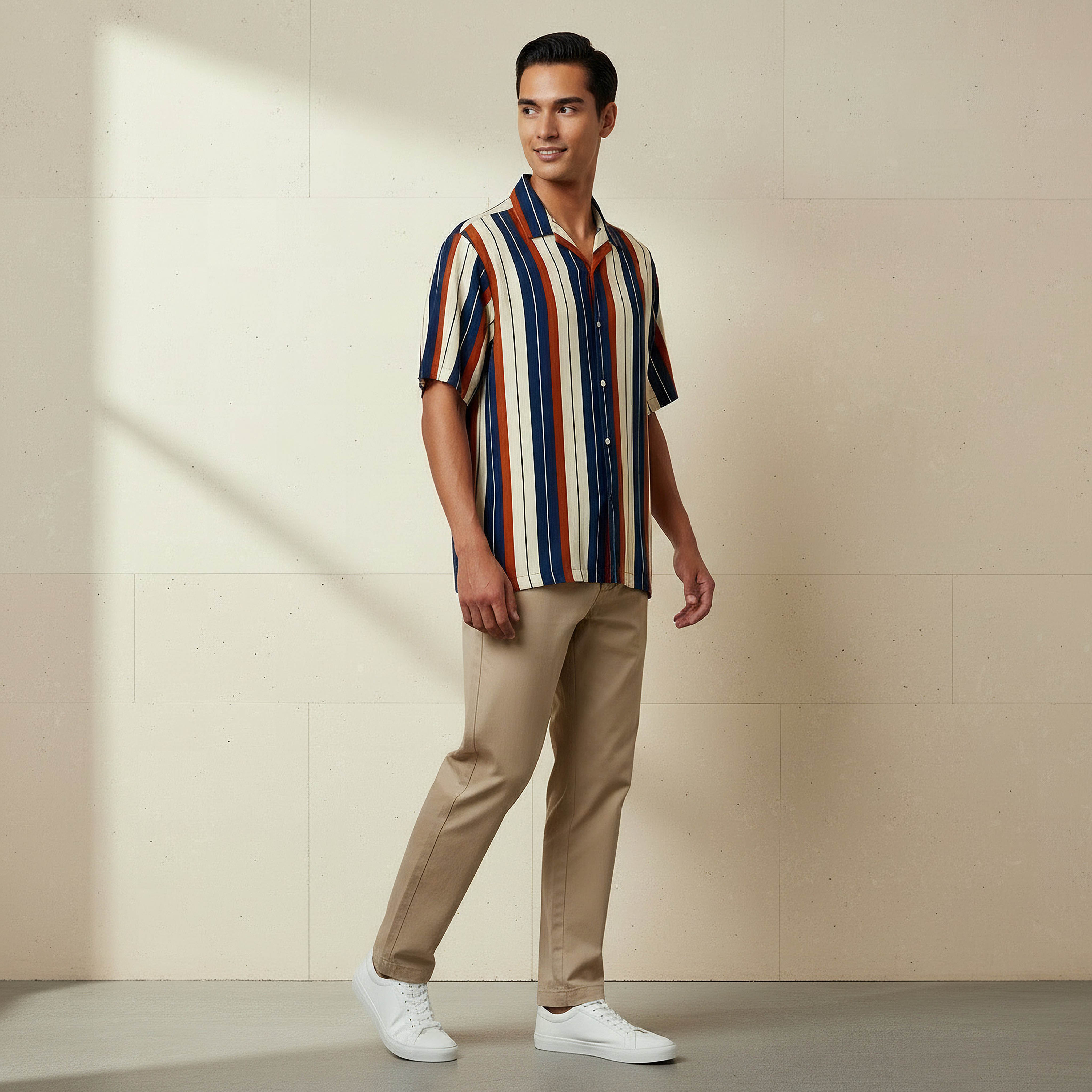 Men Regular Fit Viscose Camp Collar Striped Short Sleeve Shirt-men-clothing-shirts-image-2