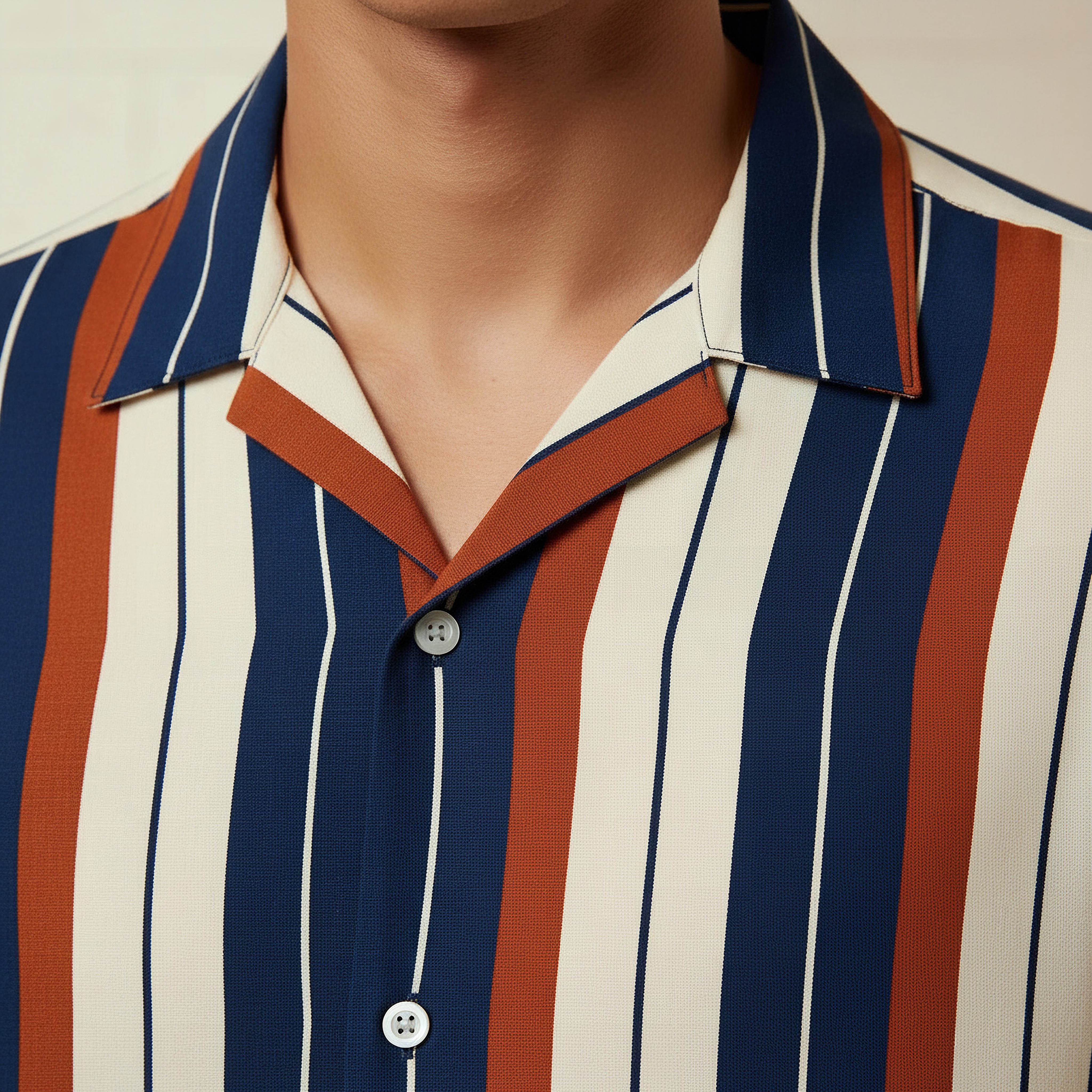 Men Regular Fit Viscose Camp Collar Striped Short Sleeve Shirt-men-clothing-shirts-image-4