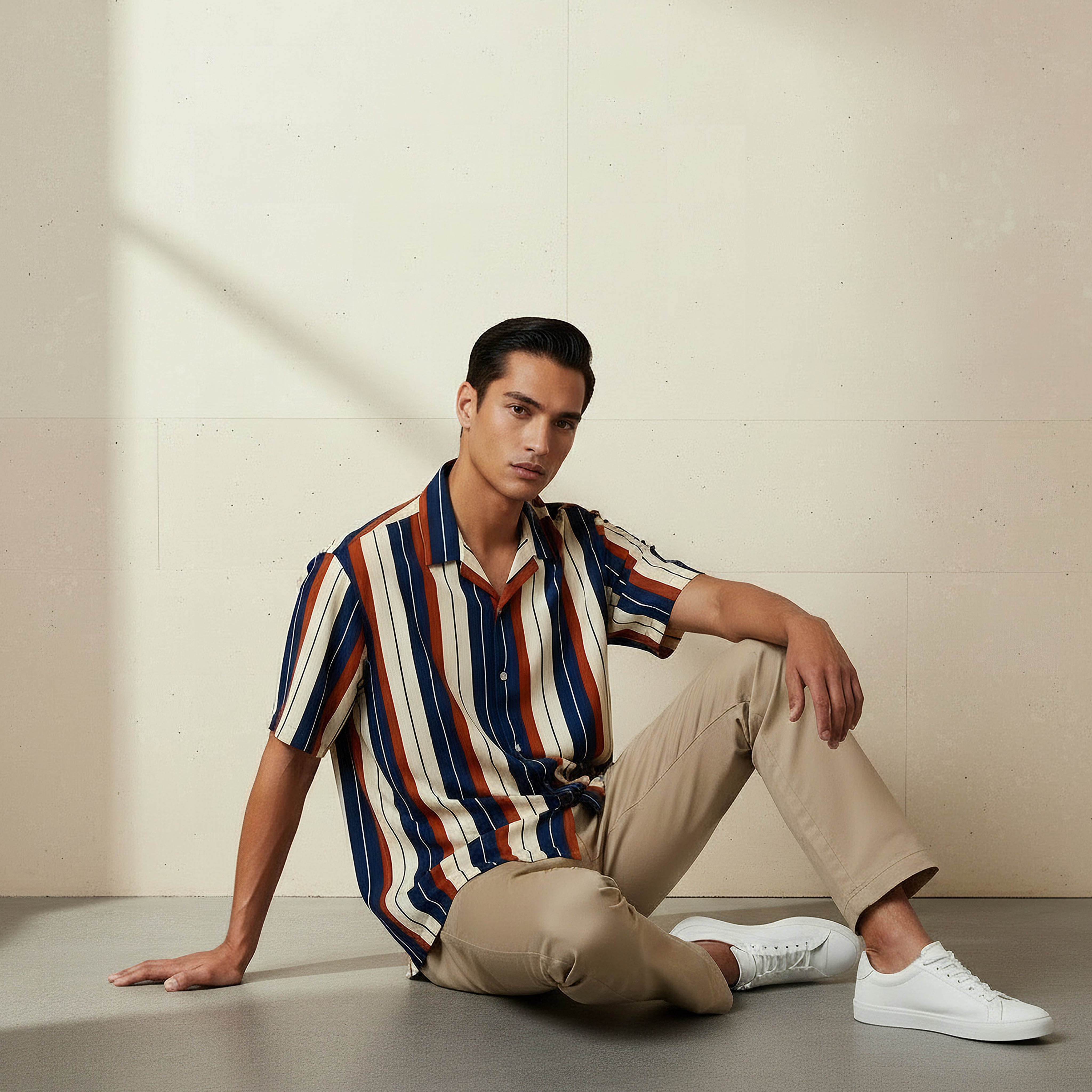Men Regular Fit Viscose Camp Collar Striped Short Sleeve Shirt-men-clothing-shirts-image-5