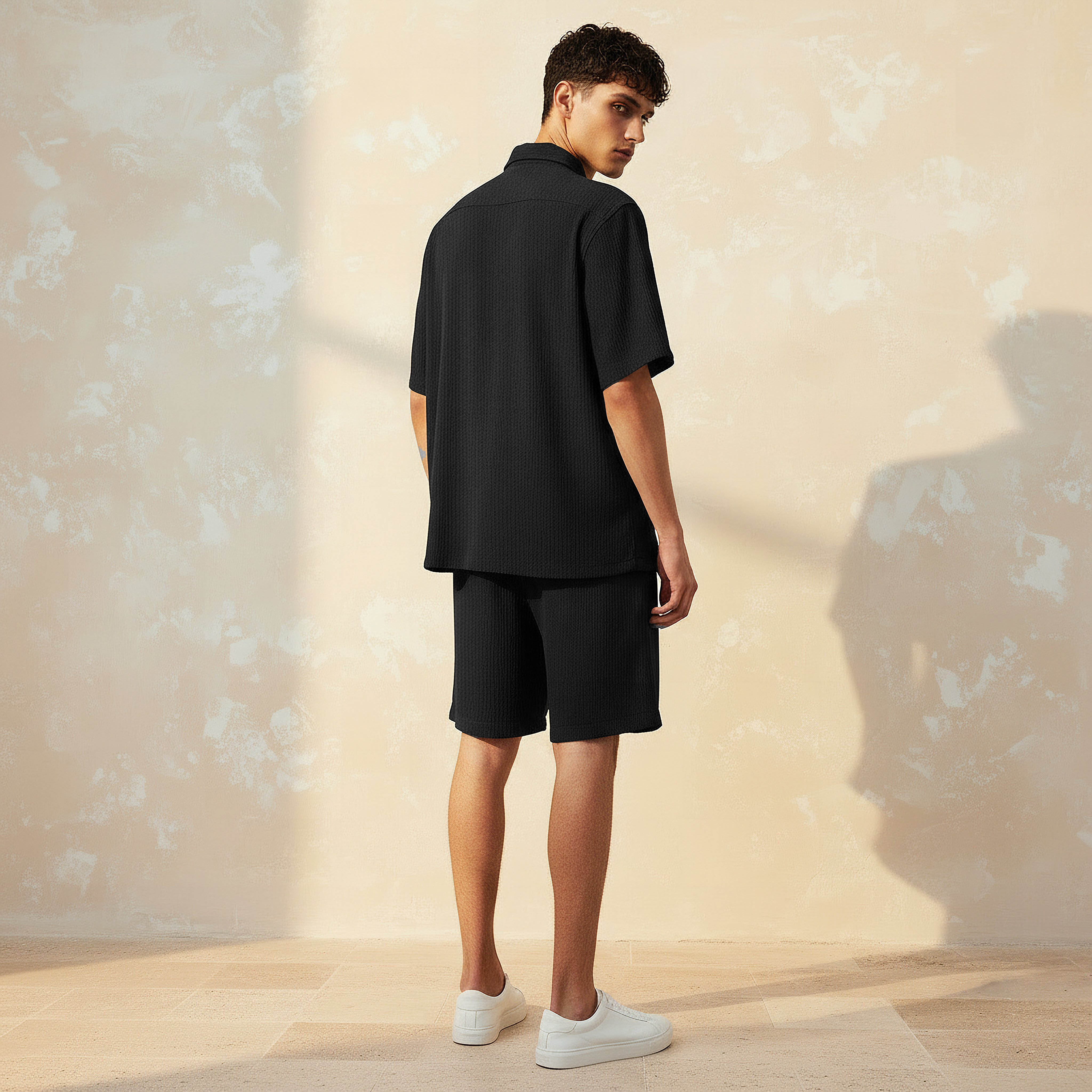 Men Textured Short Sleeve Shirt and Shorts Set-men-clothing-coordsets-image-4