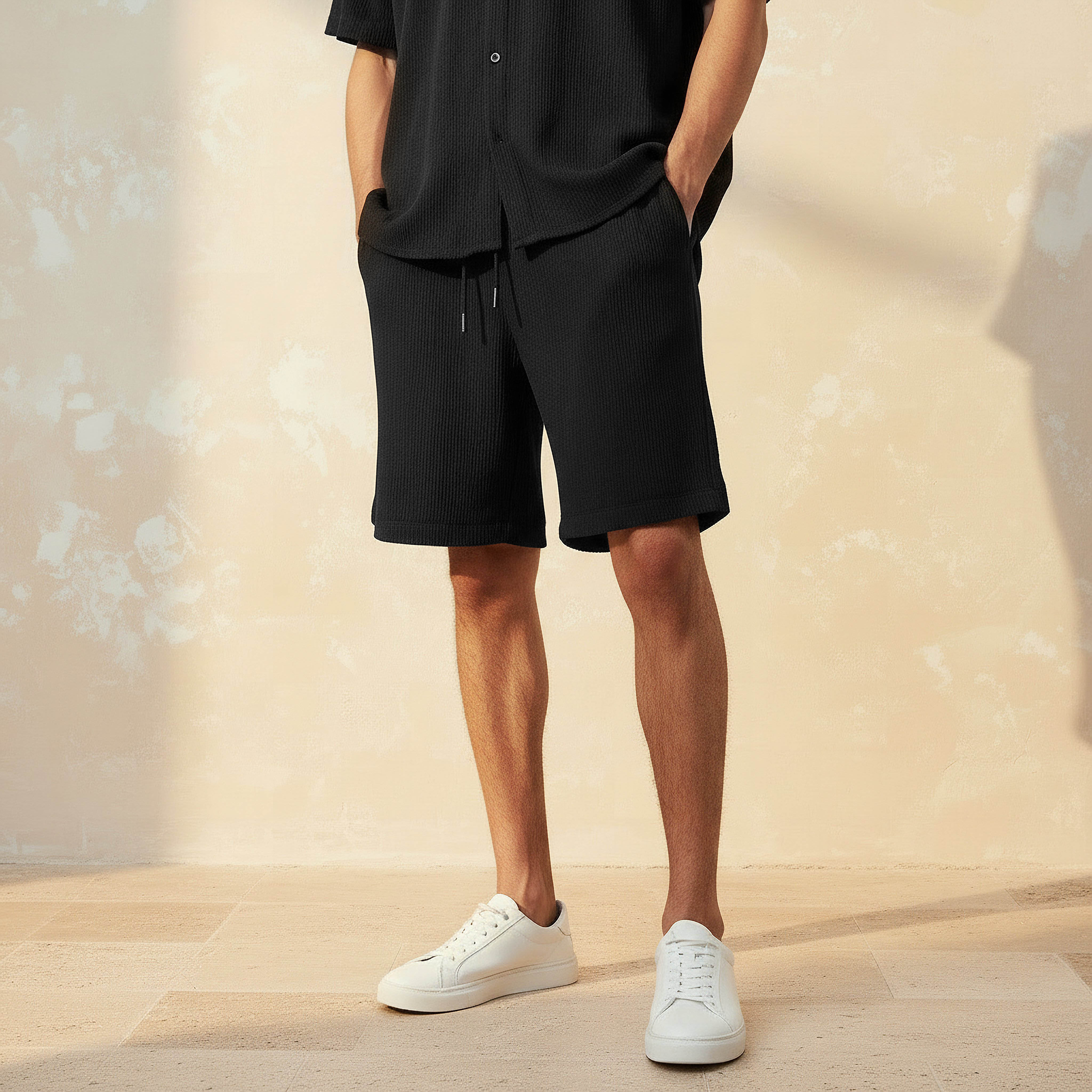 Men Textured Short Sleeve Shirt and Shorts Set-men-clothing-coordsets-image-5