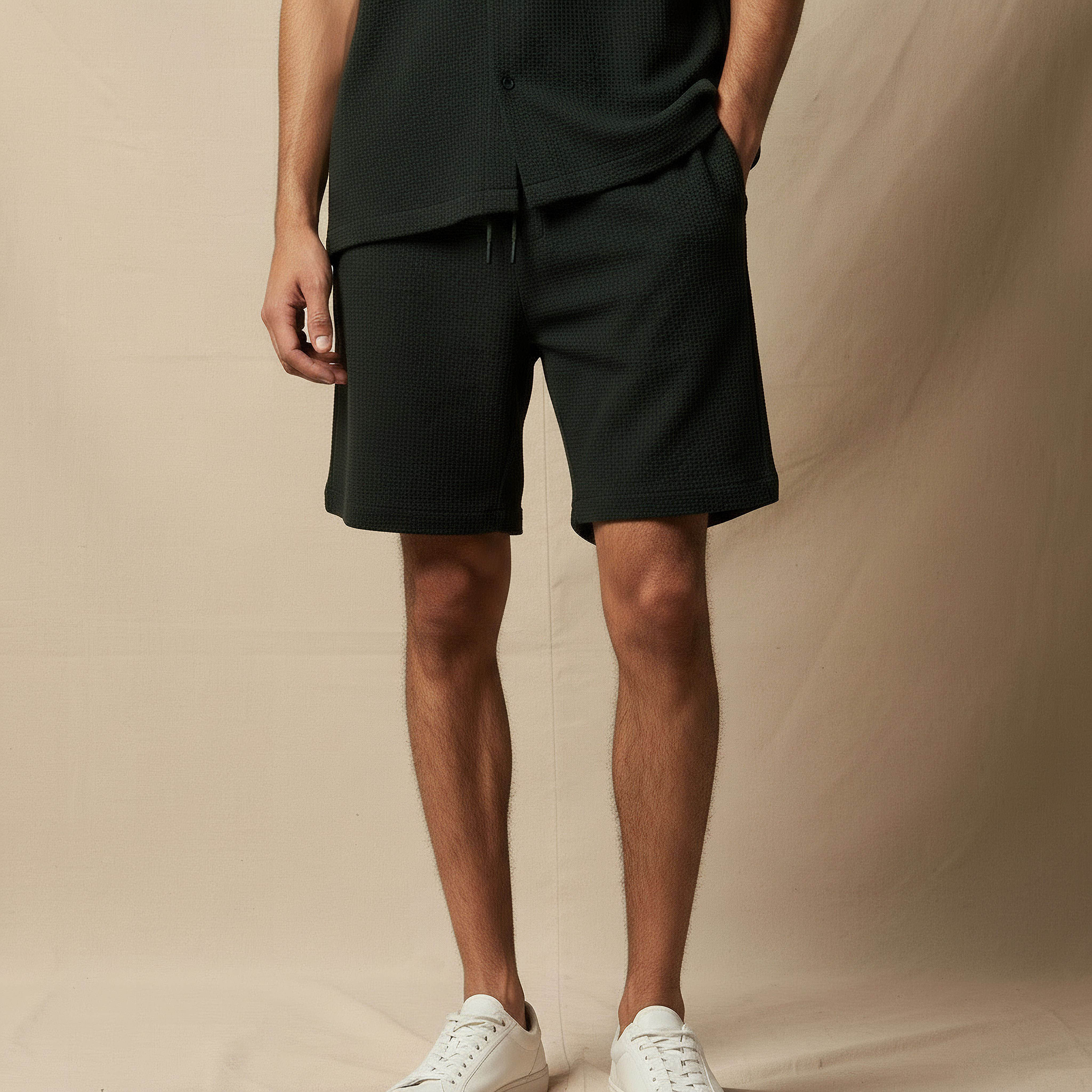 Men Textured Short Sleeve Shirt and Shorts Set-men-clothing-coordsets-image-7