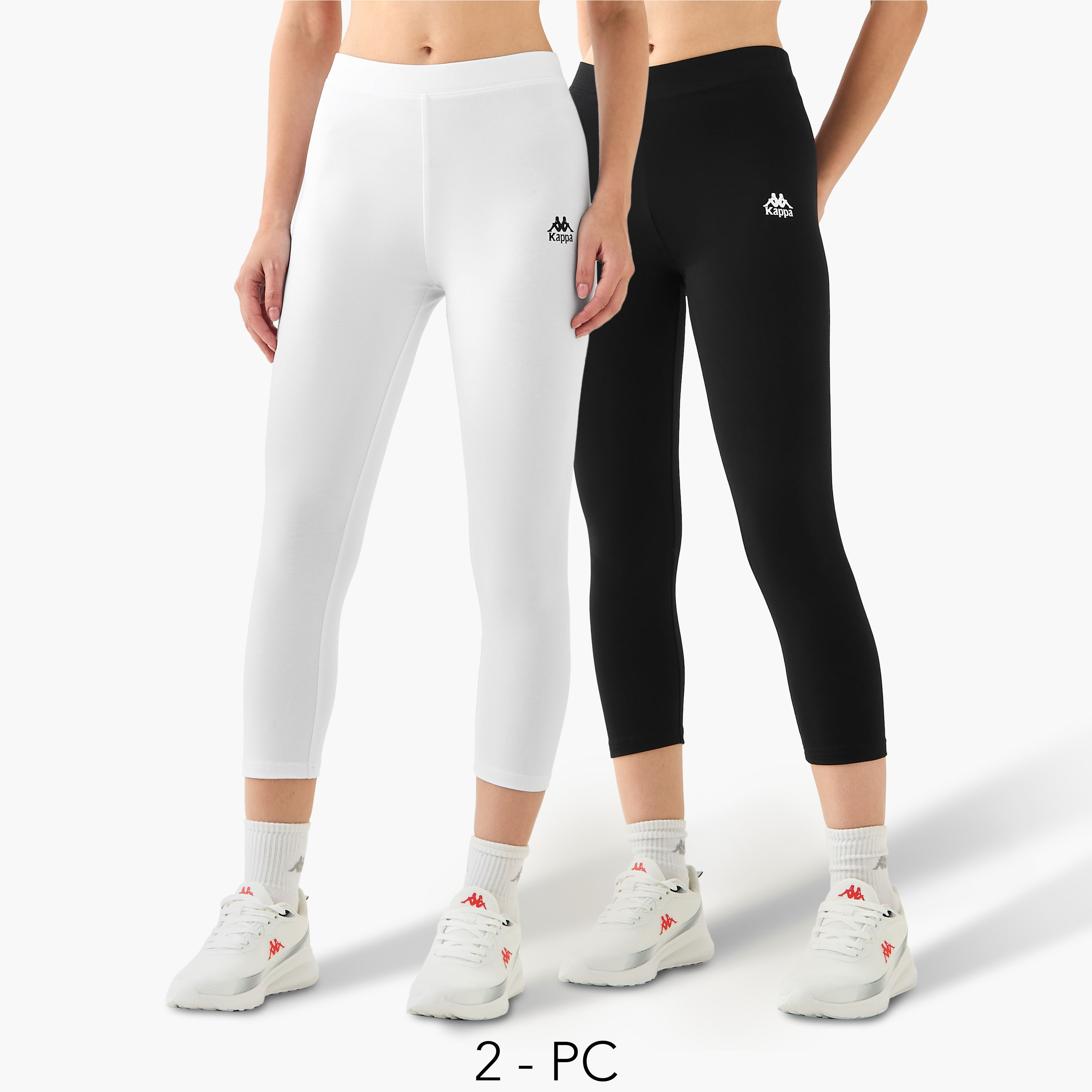 Kappa Pack of 2 Mid-Rise Cropped Leggings with Logo Design-sports-women-clothing-activewearleggings-image-1