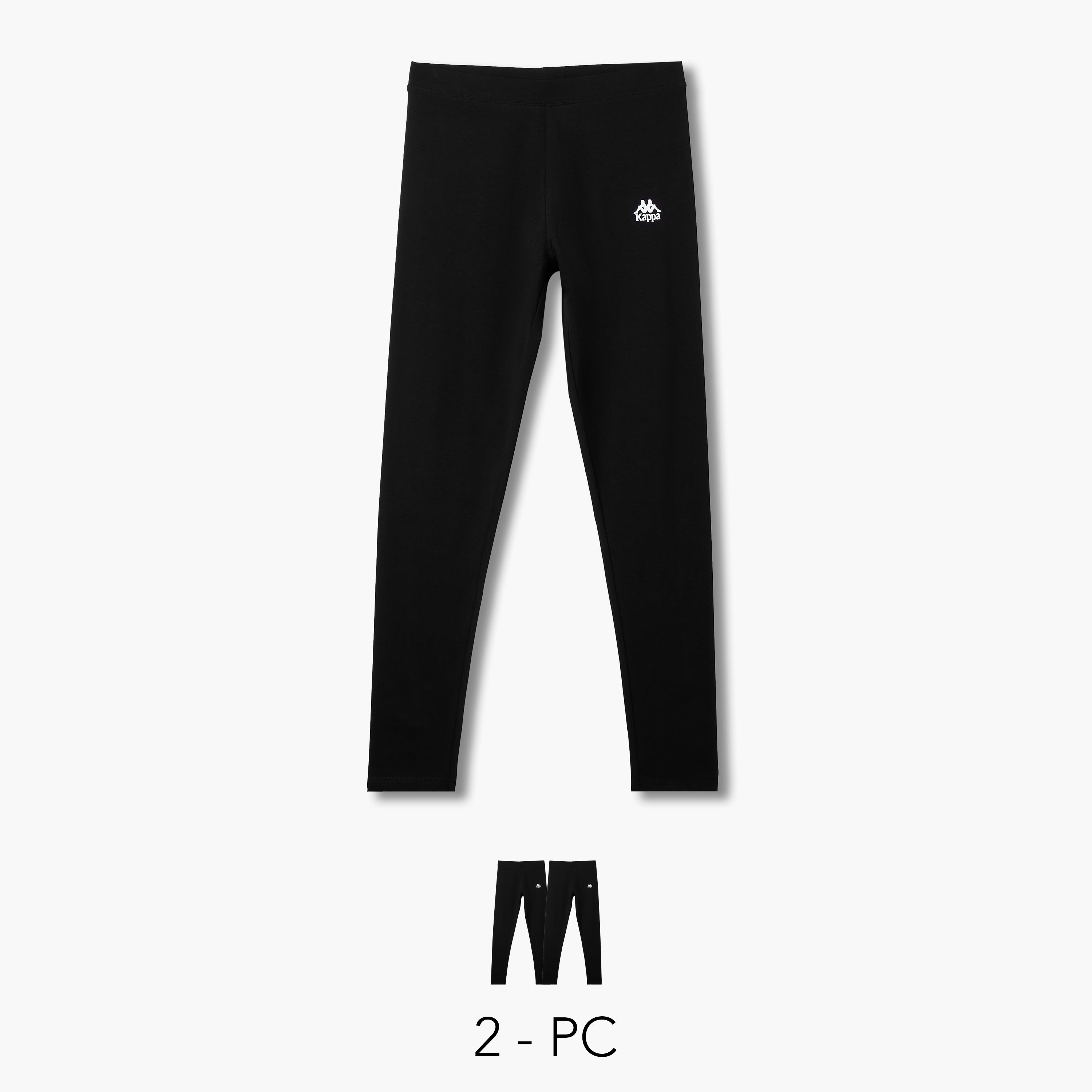 Kappa Pack of 2 Elasticated Full Length Leggings with Logo Design-sports-women-clothing-activewearleggings-image-1