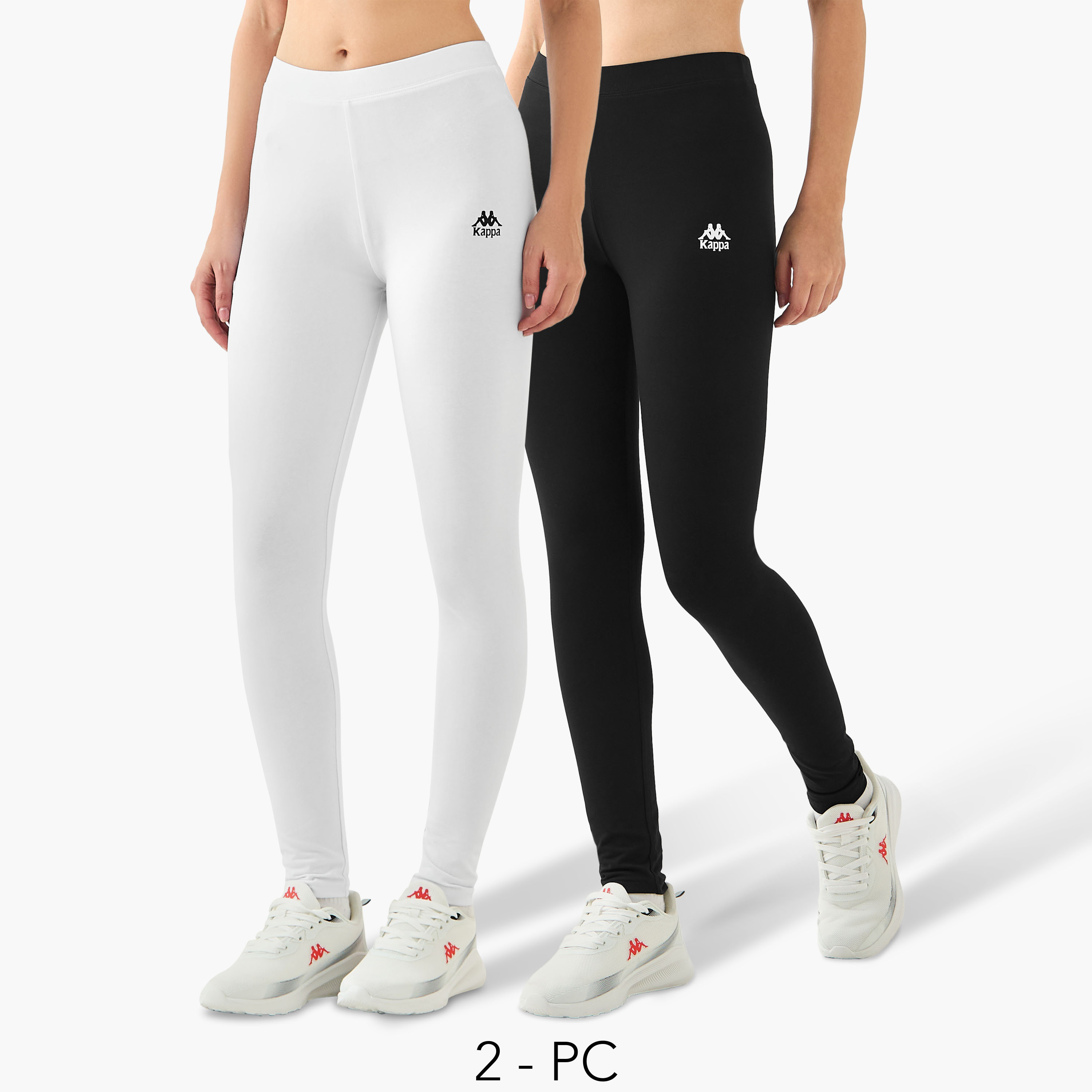 Kappa Pack of 2 Elasticated Full Length Leggings with Logo Design-sports-women-clothing-activewearleggings-image-1