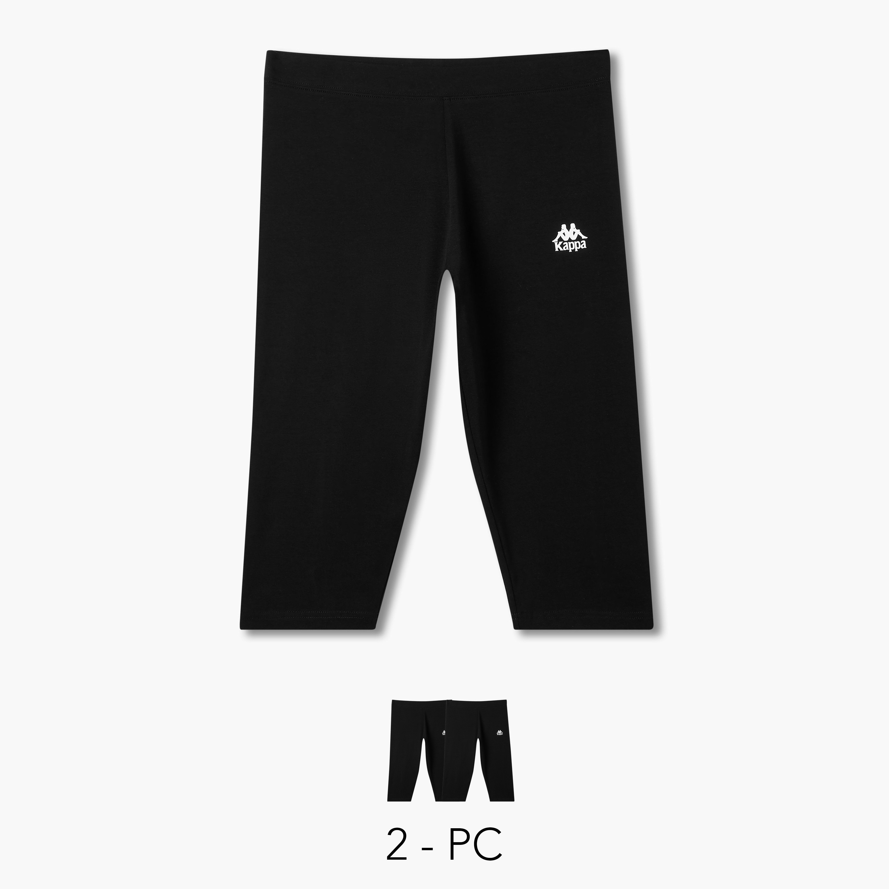 Kappa Pack of 2 Elasticated Knee Length Leggings with Logo Design-sports-women-clothing-activewearleggings-image-1