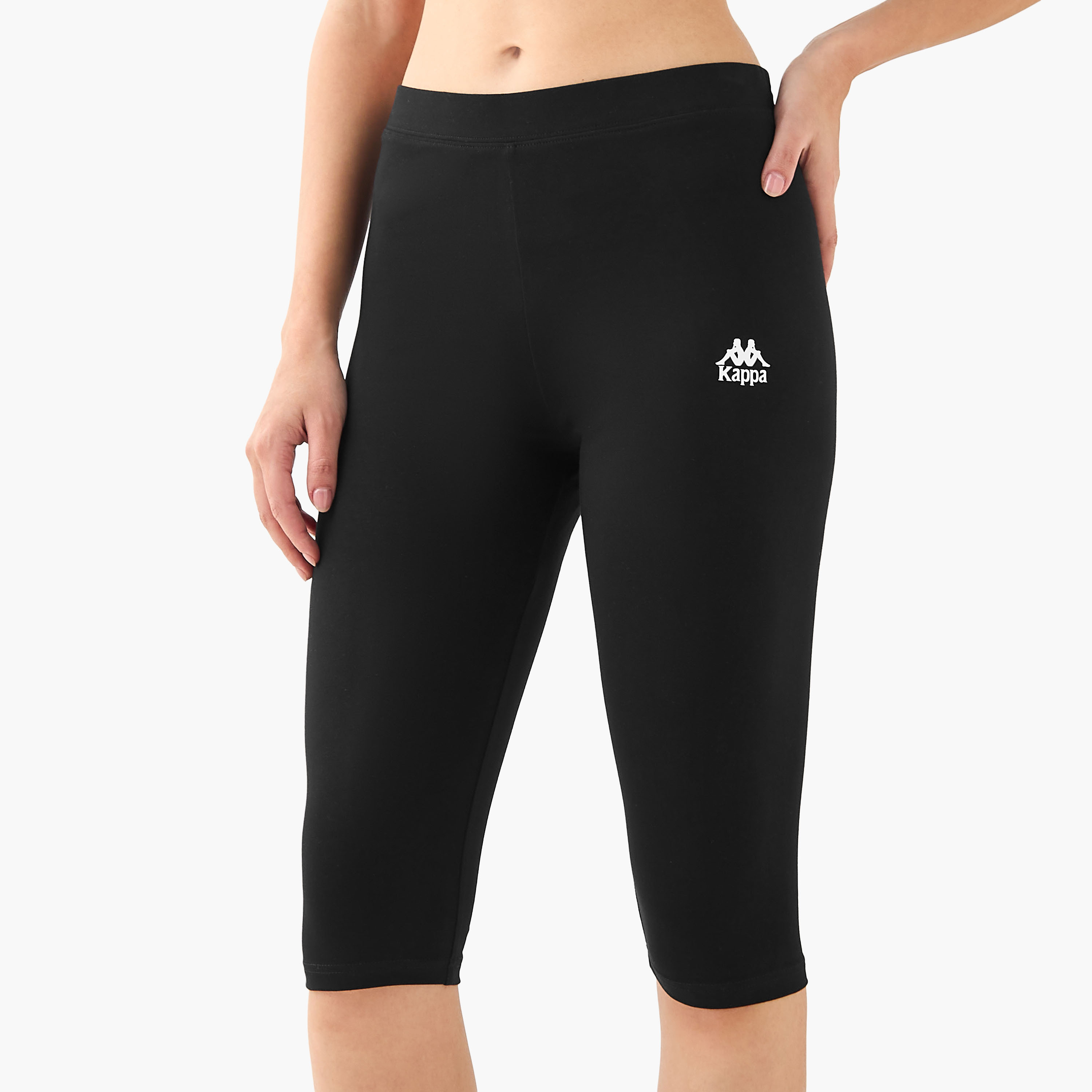 Kappa Pack of 2 Elasticated Knee Length Leggings with Logo Design-sports-women-clothing-activewearleggings-image-2