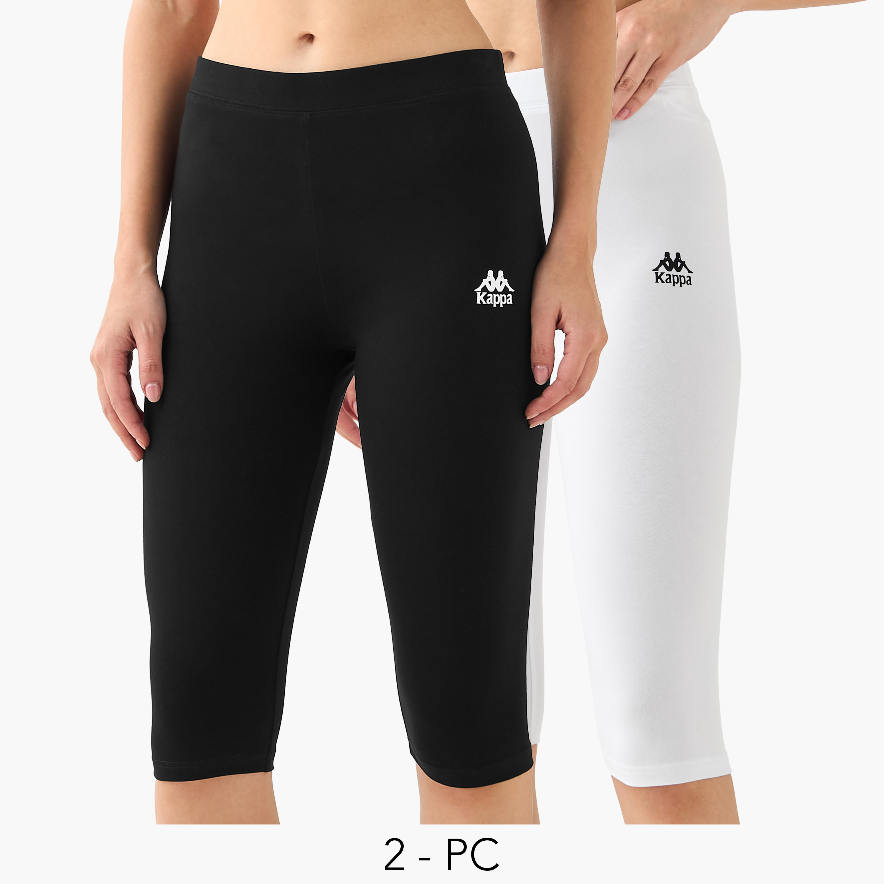 Kappa Pack of 2 Elasticated Knee Length Leggings with Logo Design-sports-women-clothing-activewearleggings-image-1