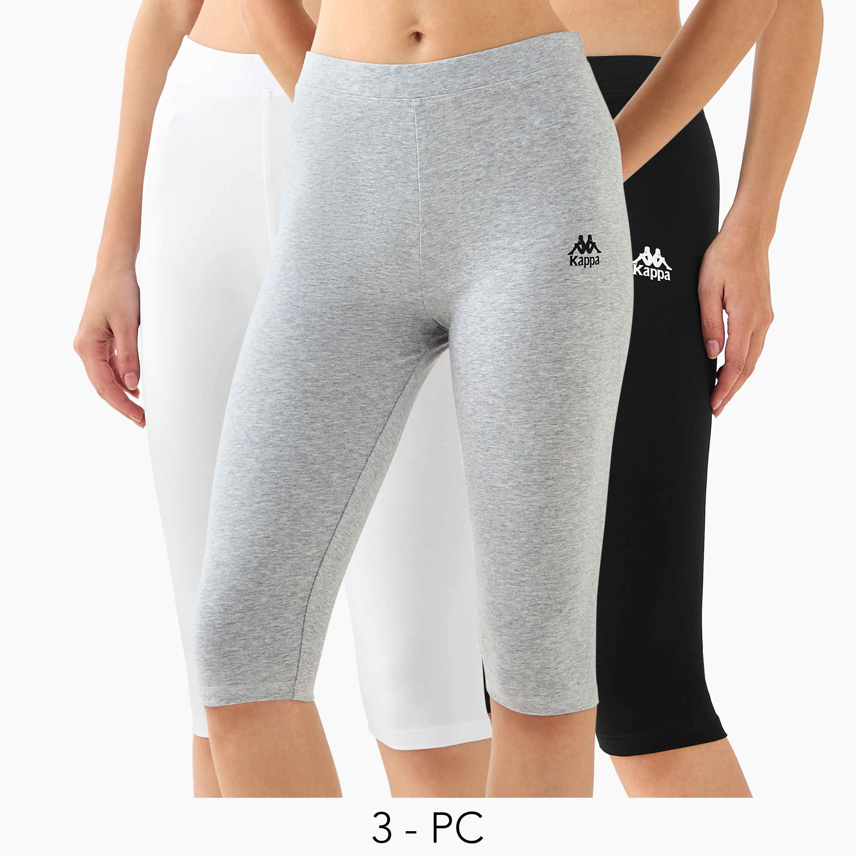 Kappa Pack of 3 Elasticated Knee Length Leggings with Logo Design-women-clothing-bottoms-leggings-image-1