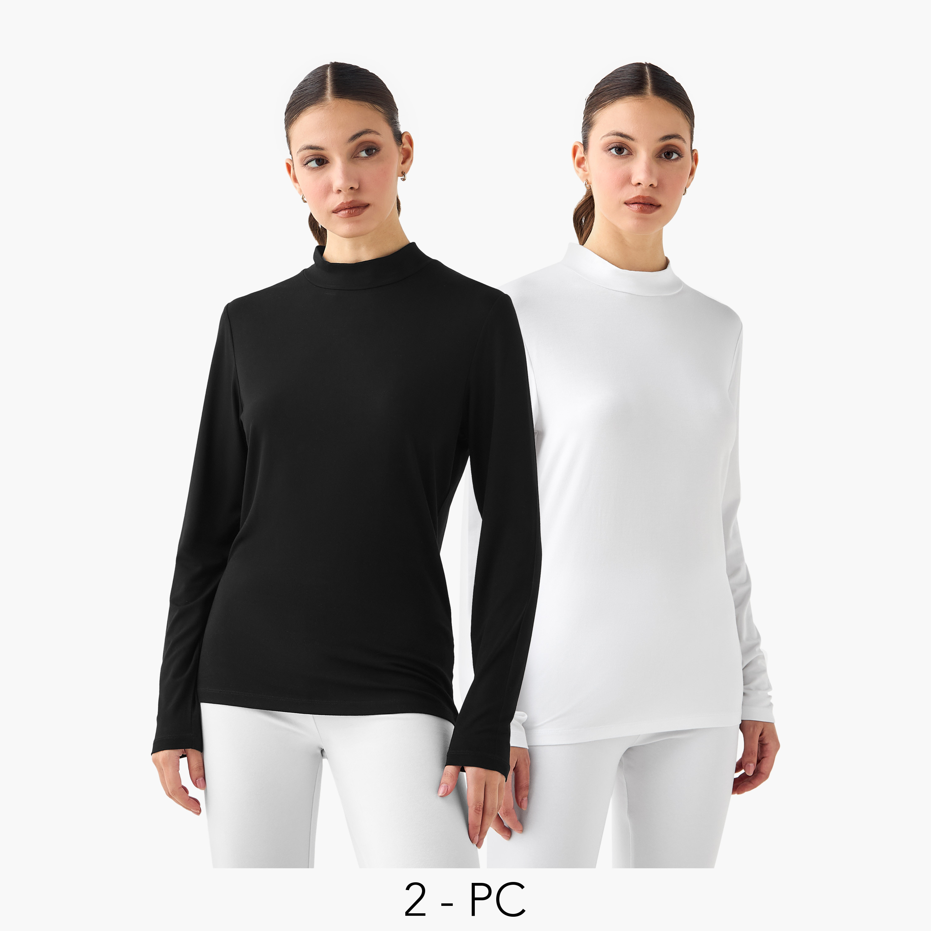 High Neck Long Sleeves T-shirt - Set of 2-women-clothing-tshirts-image-1
