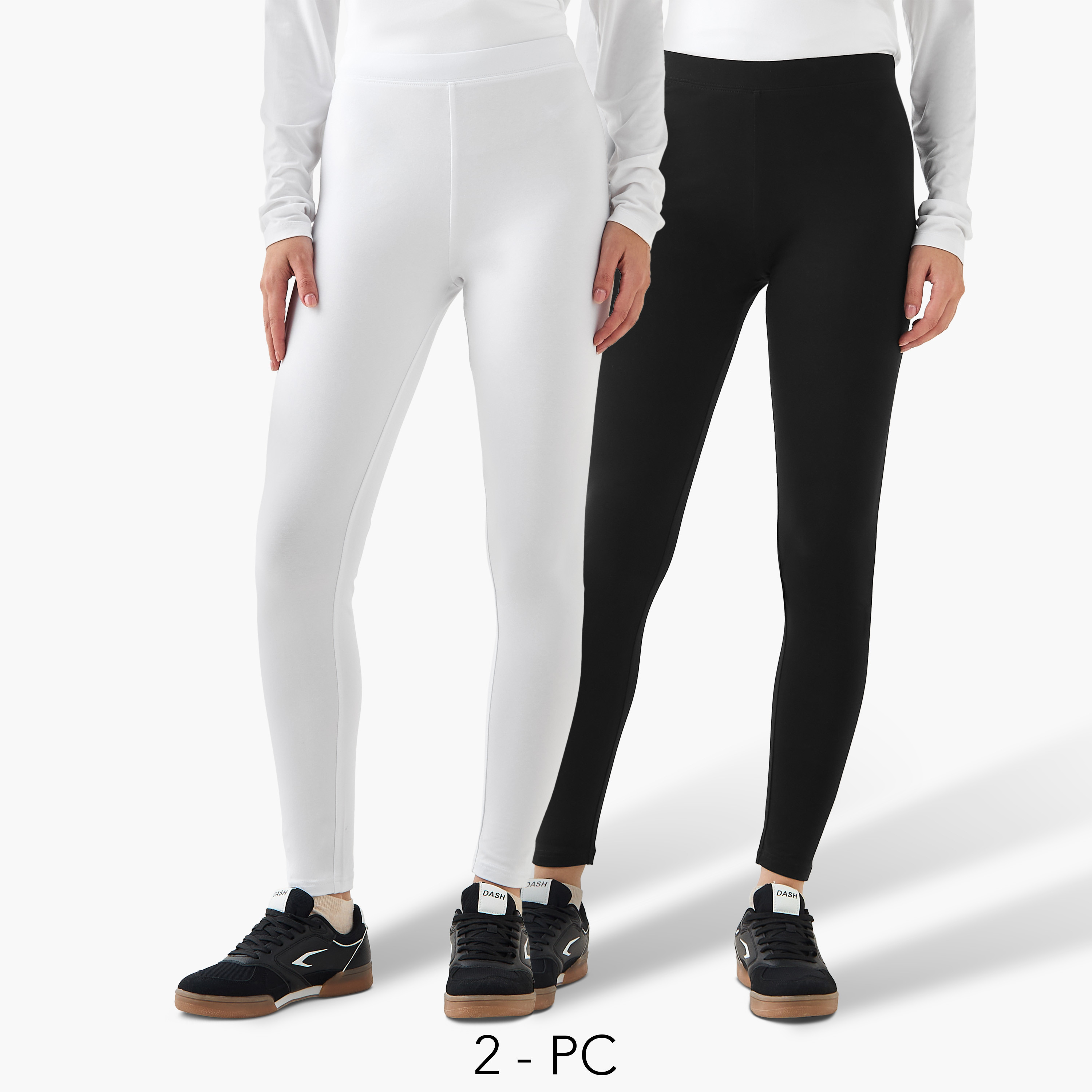 Pack of 2 Elasticated Full Length Leggings-women-clothing-bottoms-leggings-image-1
