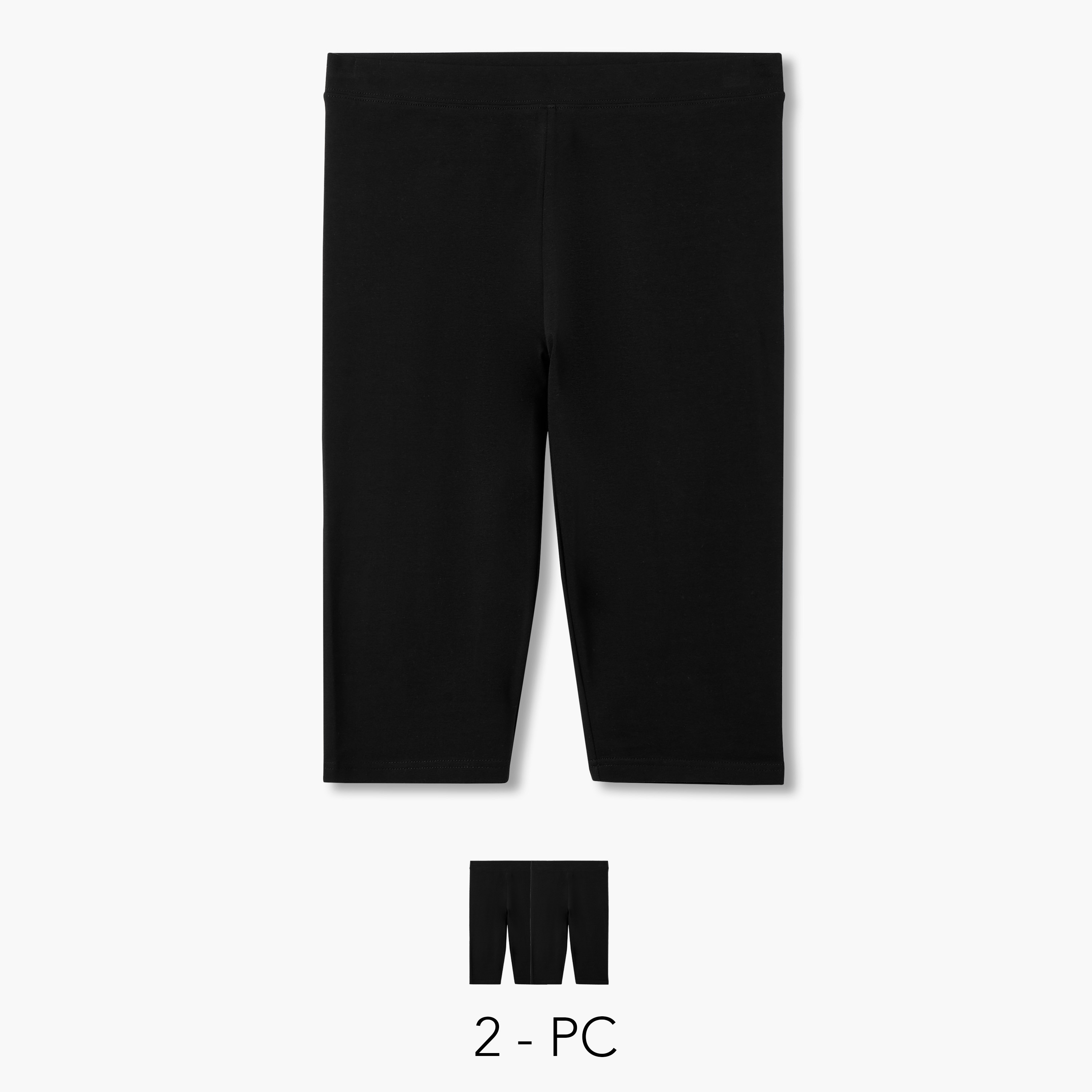 Pack of 2 Mid-Rise Knee Length Leggings with Elasticated Waistband-women-clothing-bottoms-leggings-image-1