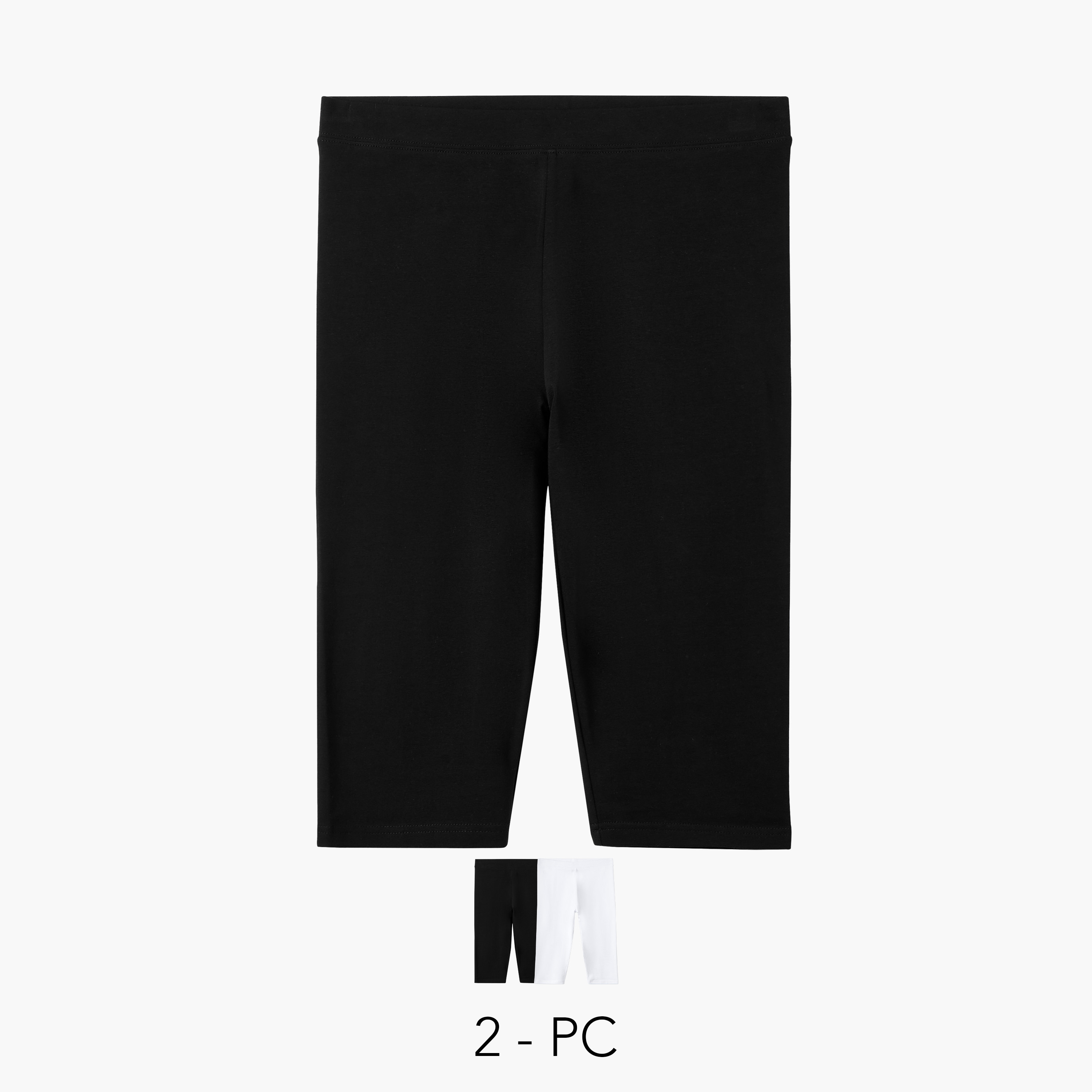 Pack of 2 Mid-Rise Knee Length Leggings with Elasticated Waistband-women-clothing-bottoms-leggings-image-1