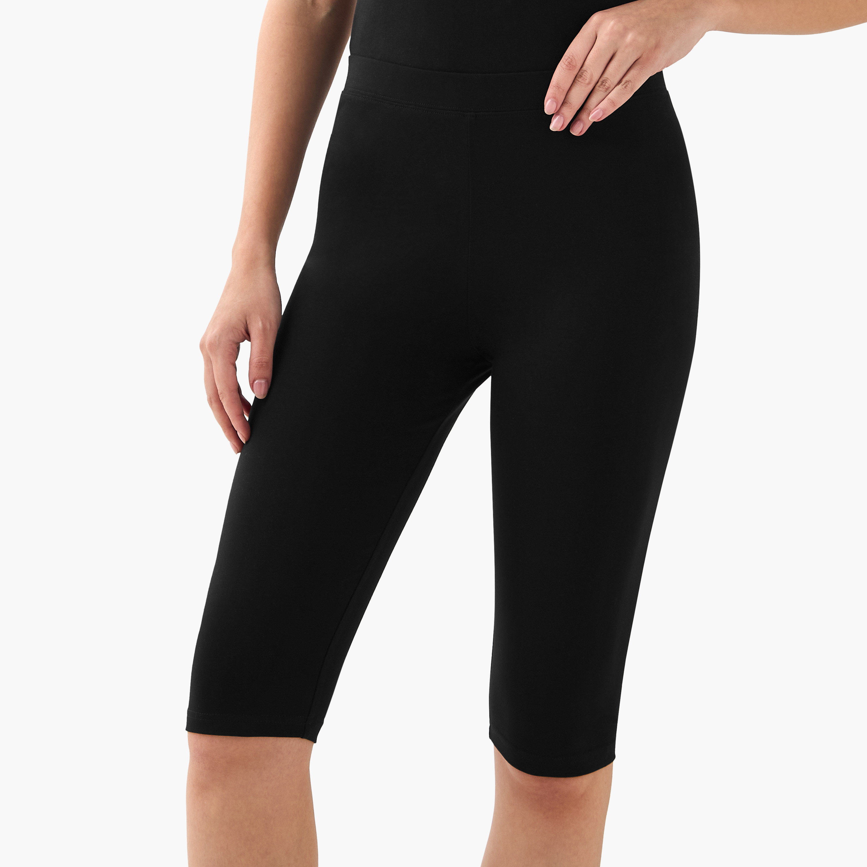 Pack of 2 Mid-Rise Knee Length Leggings with Elasticated Waistband-women-clothing-bottoms-leggings-image-2