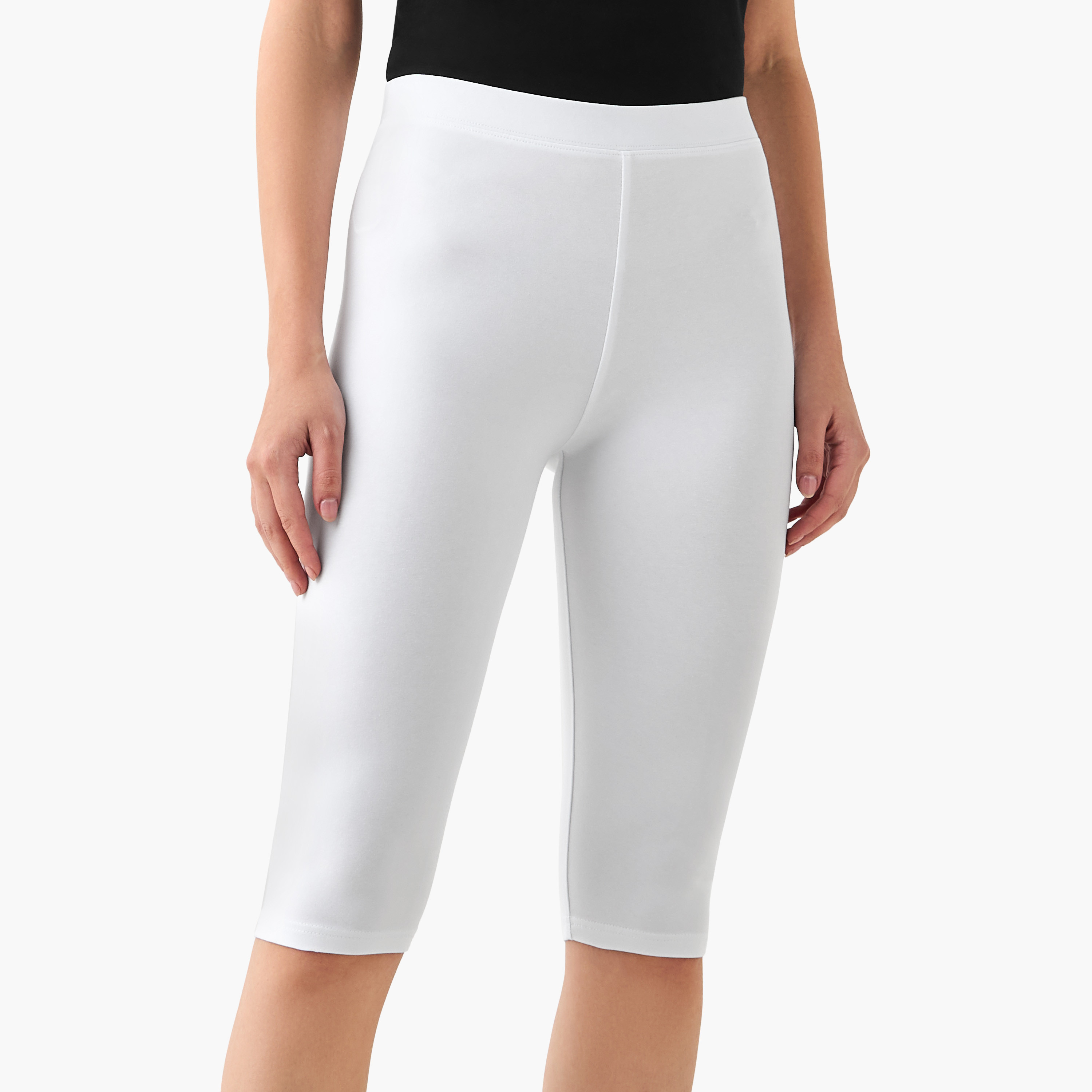 Pack of 2 Mid-Rise Knee Length Leggings with Elasticated Waistband-women-clothing-bottoms-leggings-image-3