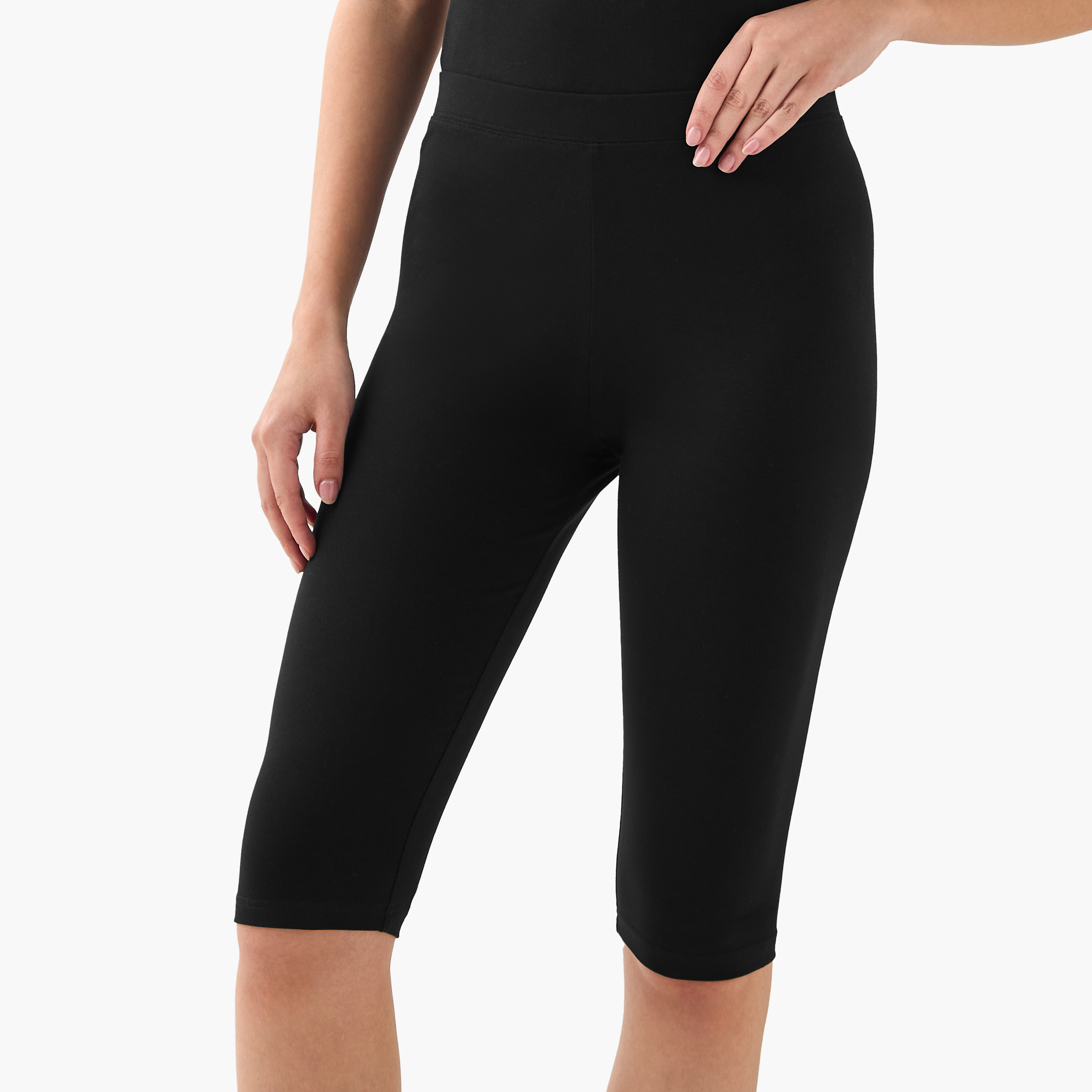 Pack of 3 Elasticated Knee Length Leggings-women-clothing-bottoms-leggings-image-4
