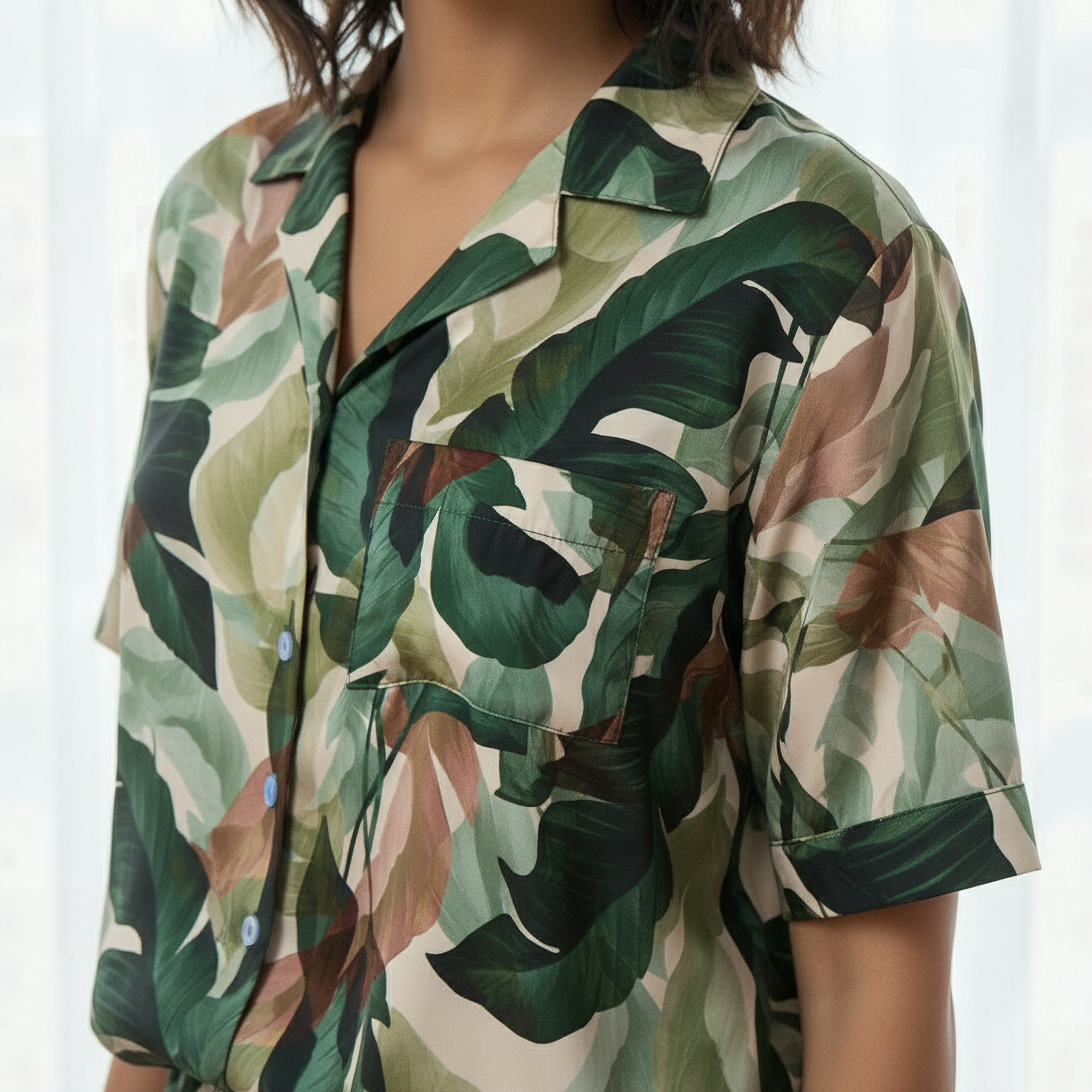 طقم شورت وقميص بوصلة أزرار من أدارايا-women-clothing-nightwear-pyjamas-shortsets-image-2