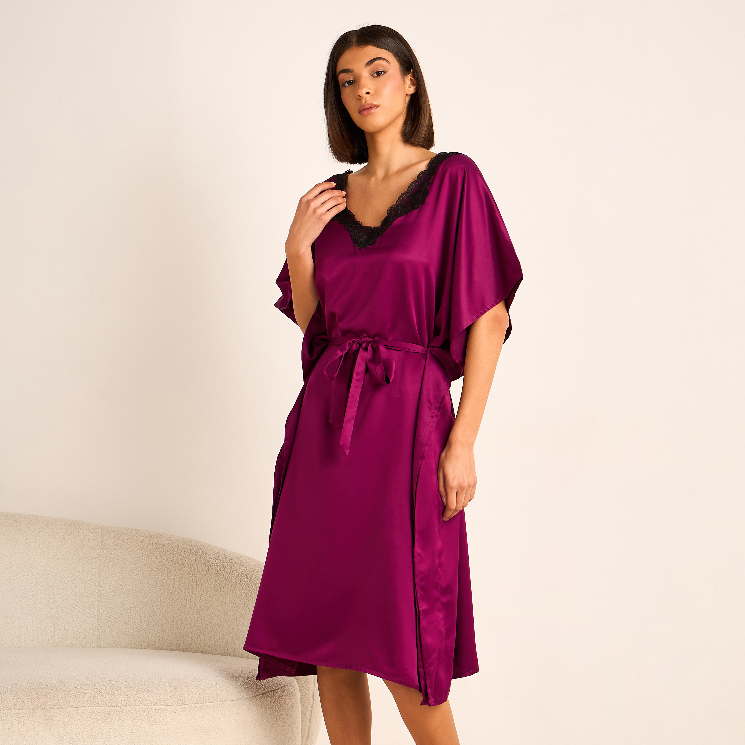 Adaraya Night Dress Short Sleeve With Belt-women-clothing-nightwear-nighties-image-1