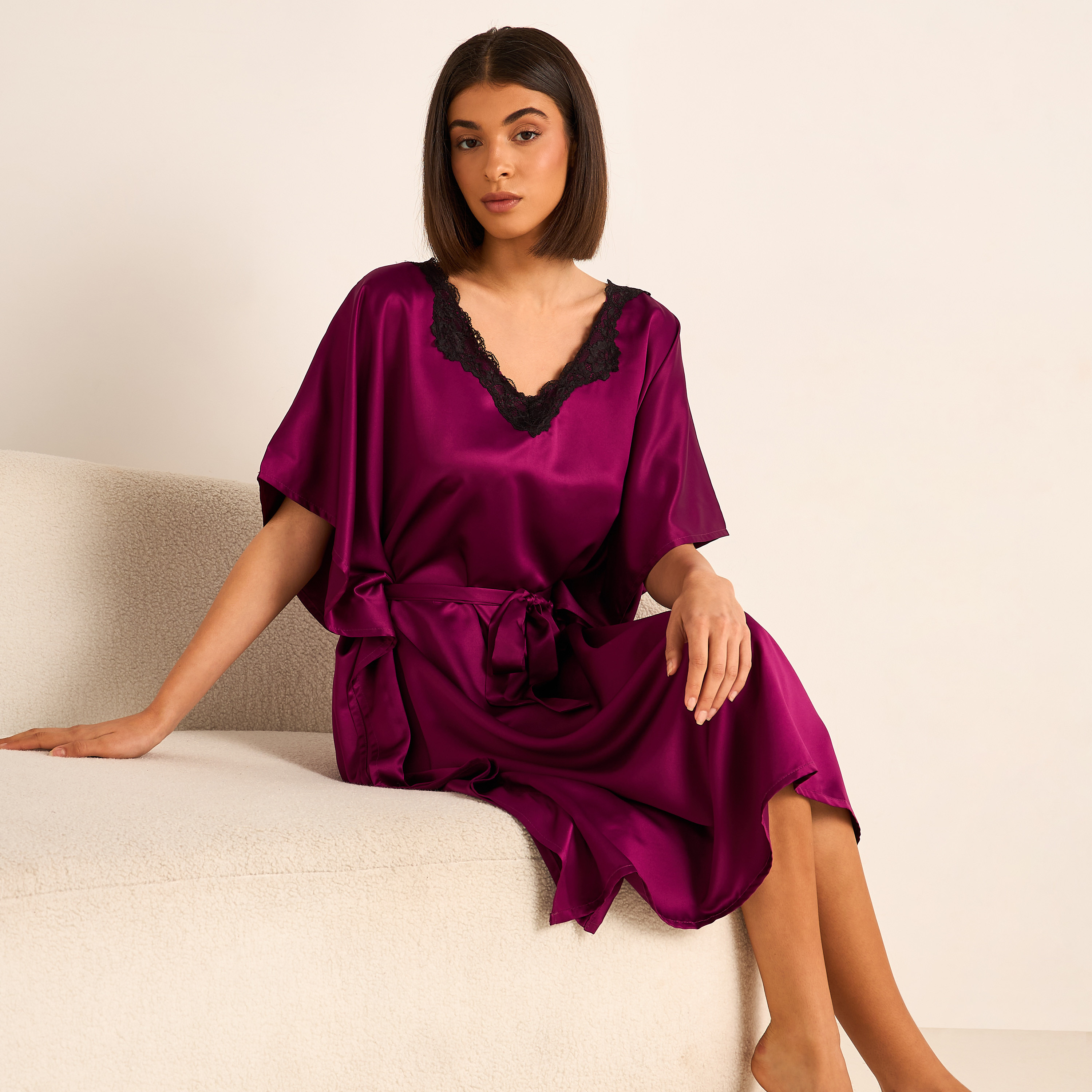 Adaraya Night Dress Short Sleeve With Belt-women-clothing-nightwear-nighties-image-2