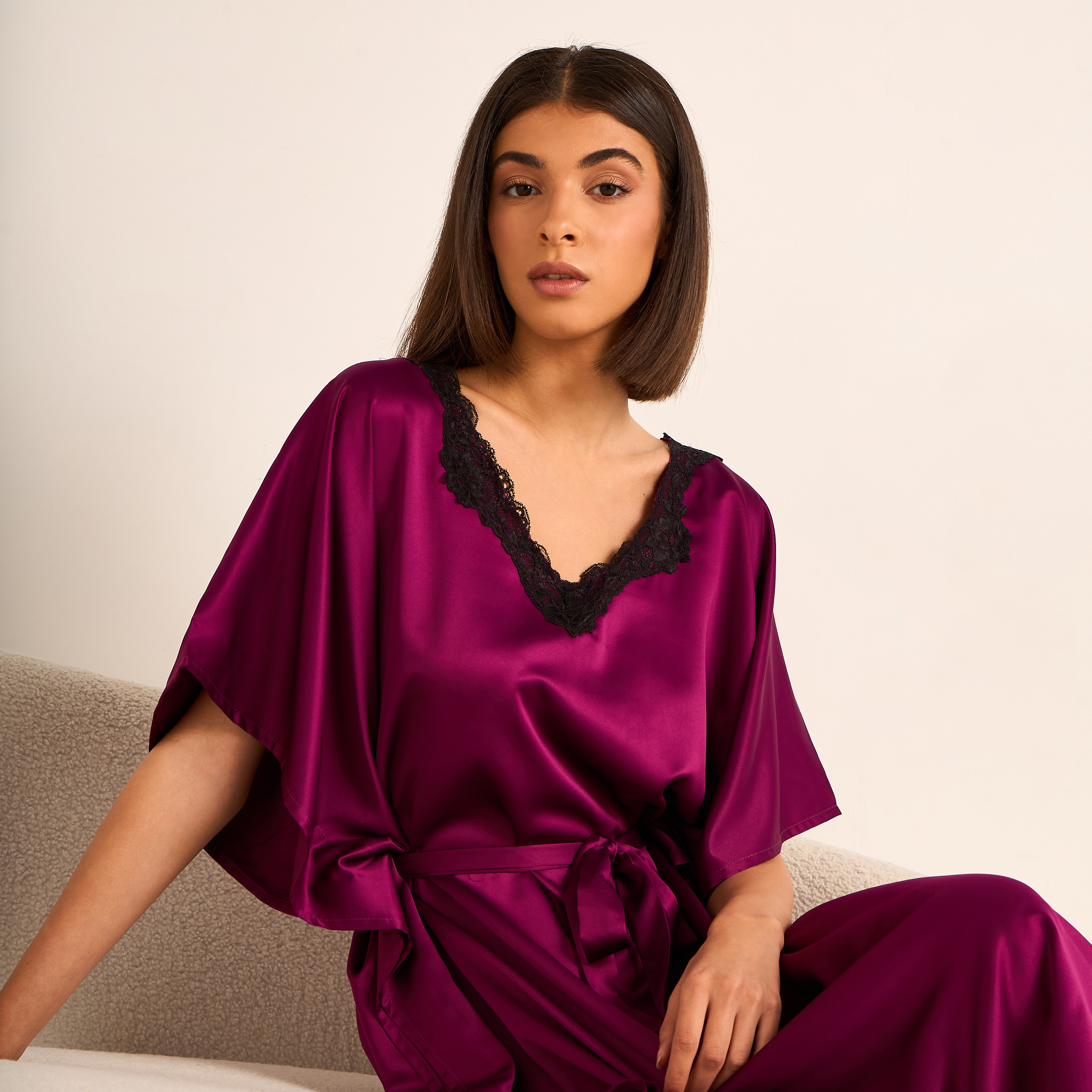 Adaraya Night Dress Short Sleeve With Belt-women-clothing-nightwear-nighties-image-4